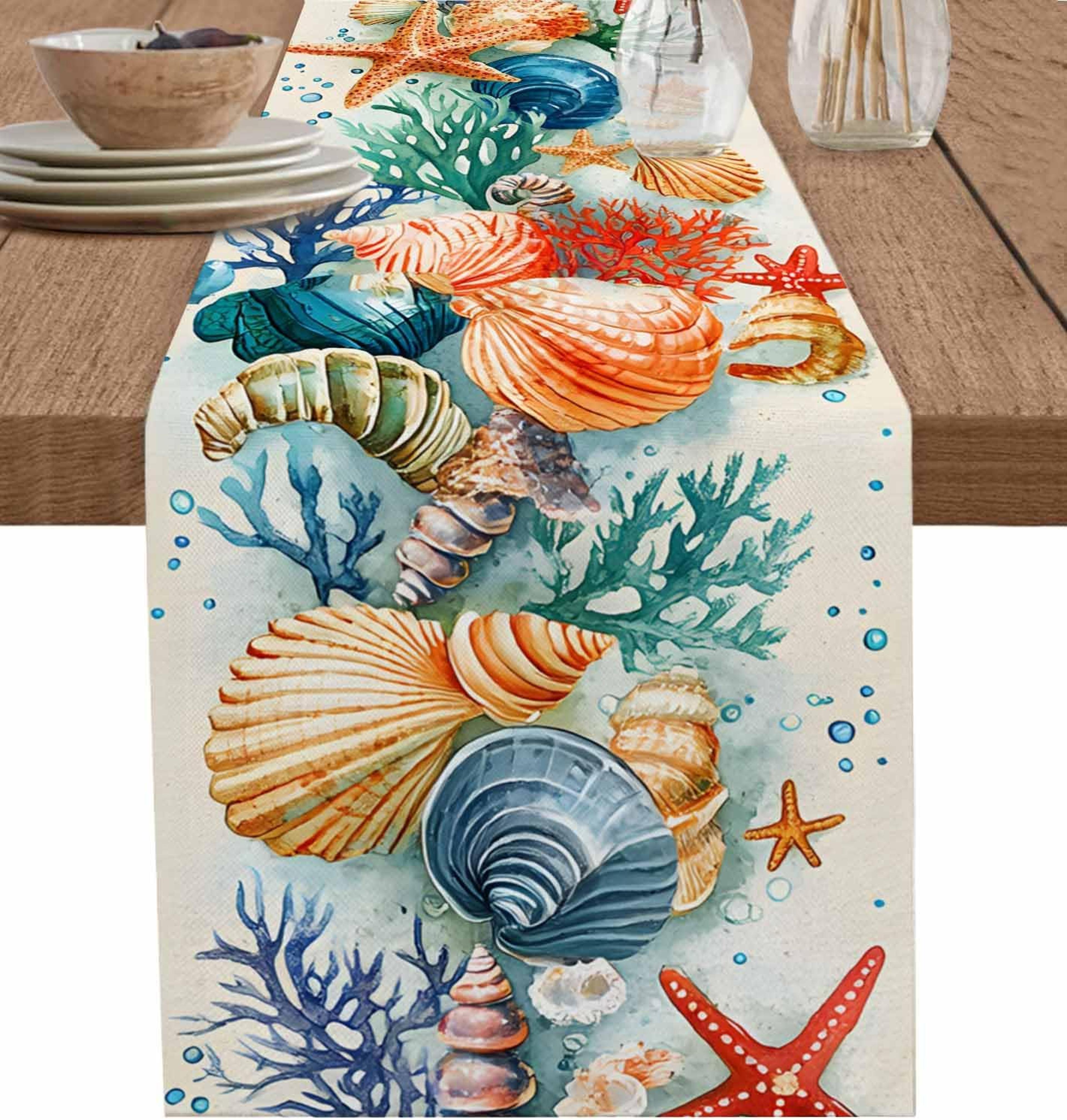 ocean inspired starfish linen table runner for dining & parties