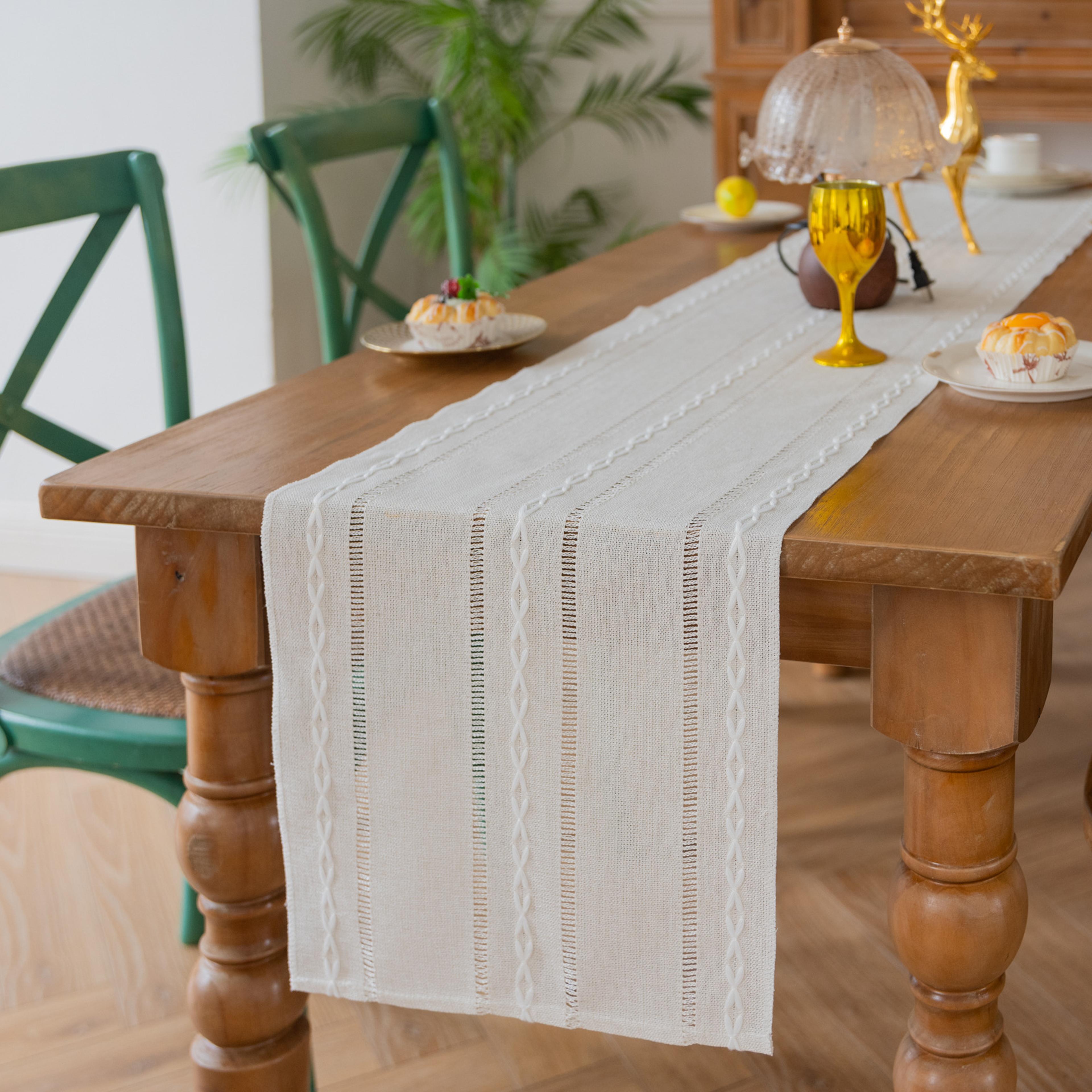rustic cotton linen table runner for seasonal, holiday & wedding dining table decor