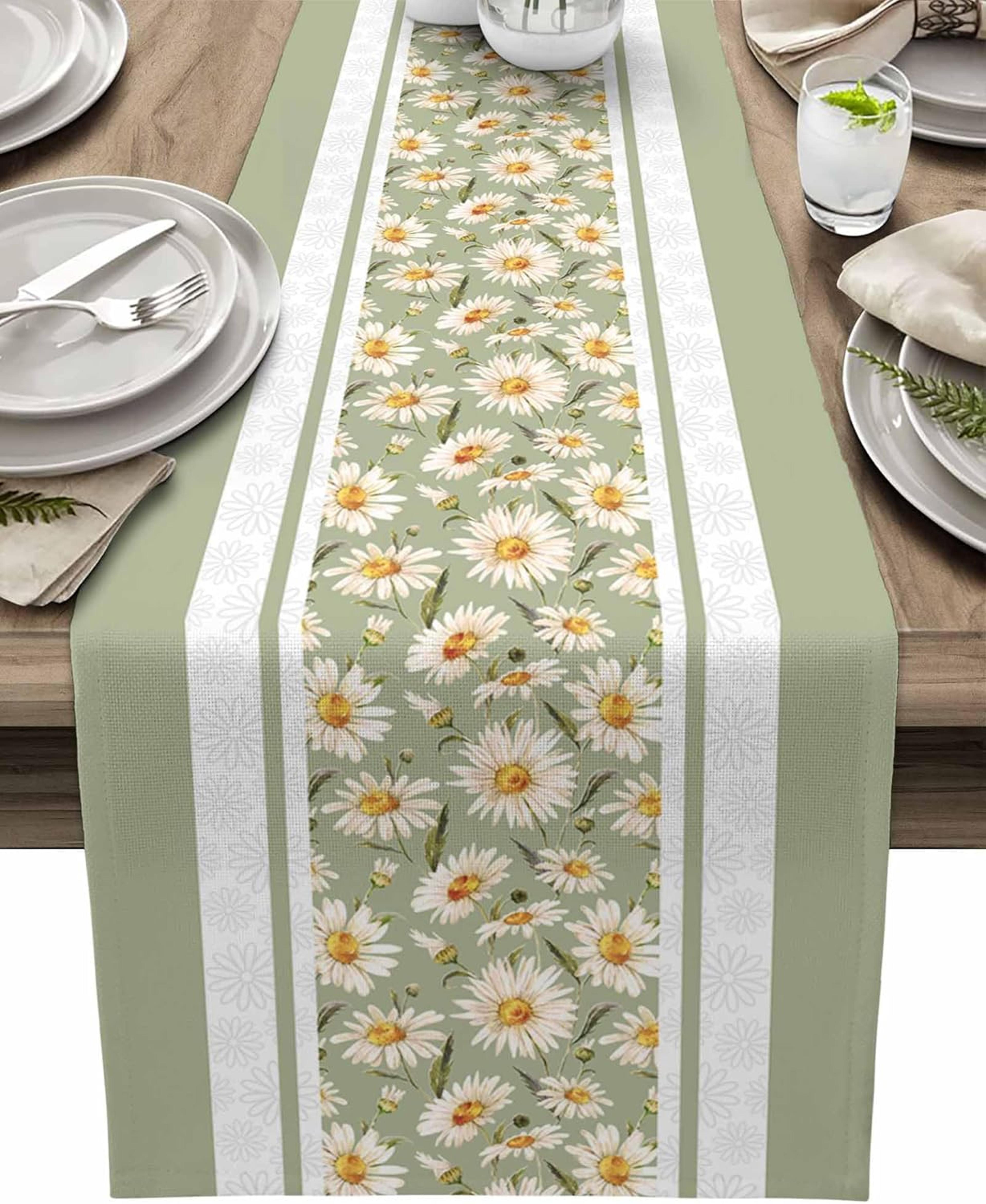 easter daisy linen table runner for spring farmhouse dining decor