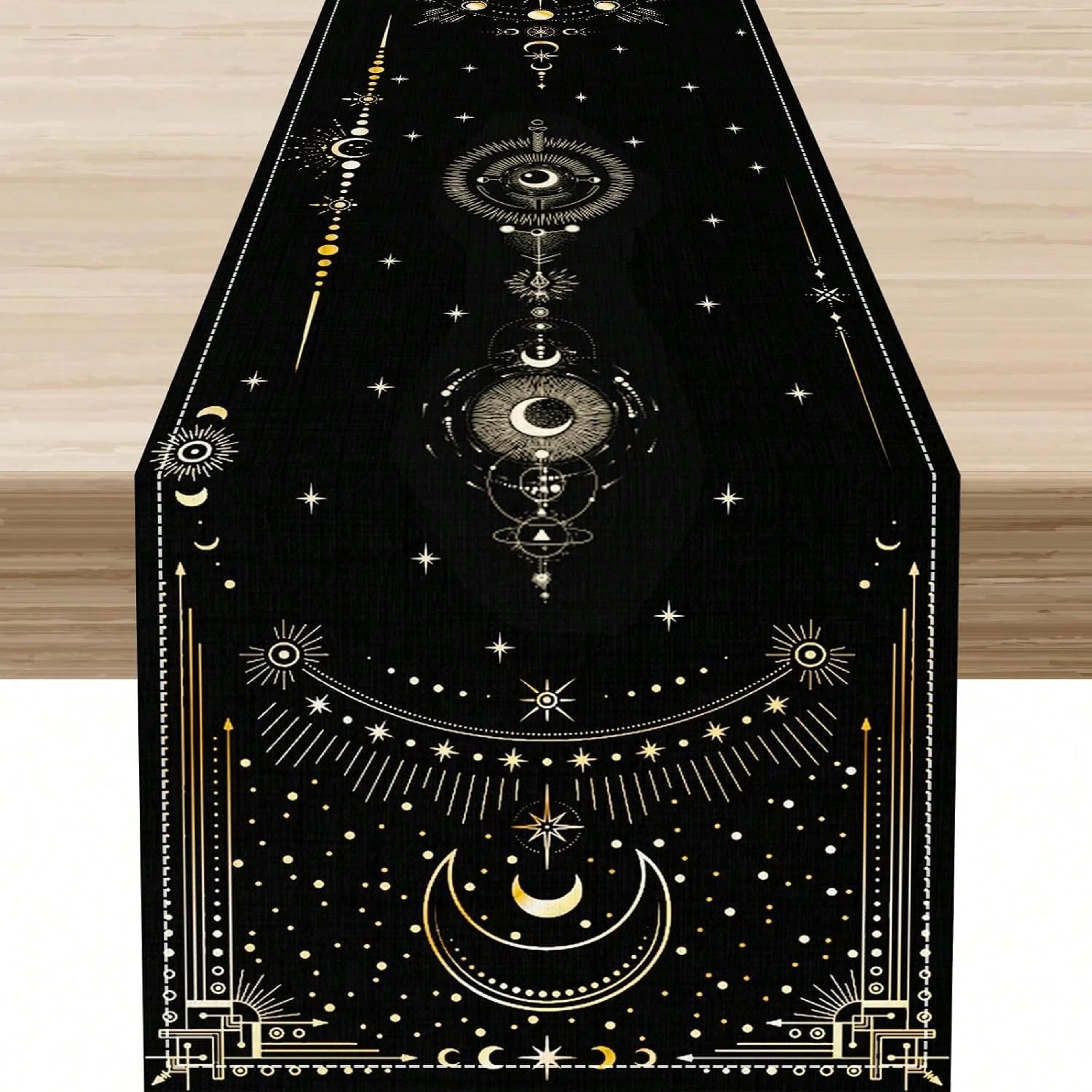 ramadan mystical astrology linen table runner for elegant dining decor