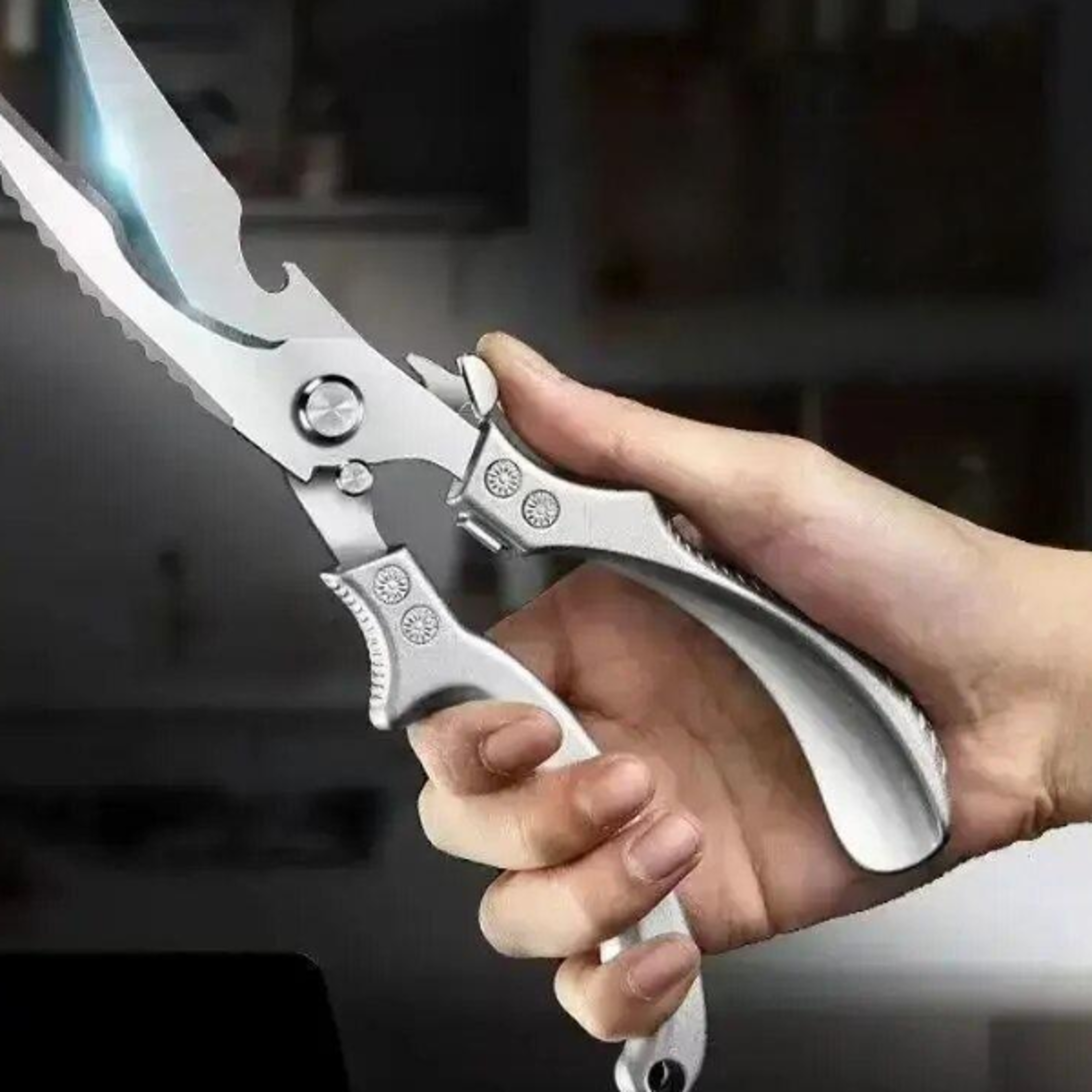 heavy duty stainless steel kitchen scissors for poultry, meat, fish and camping
