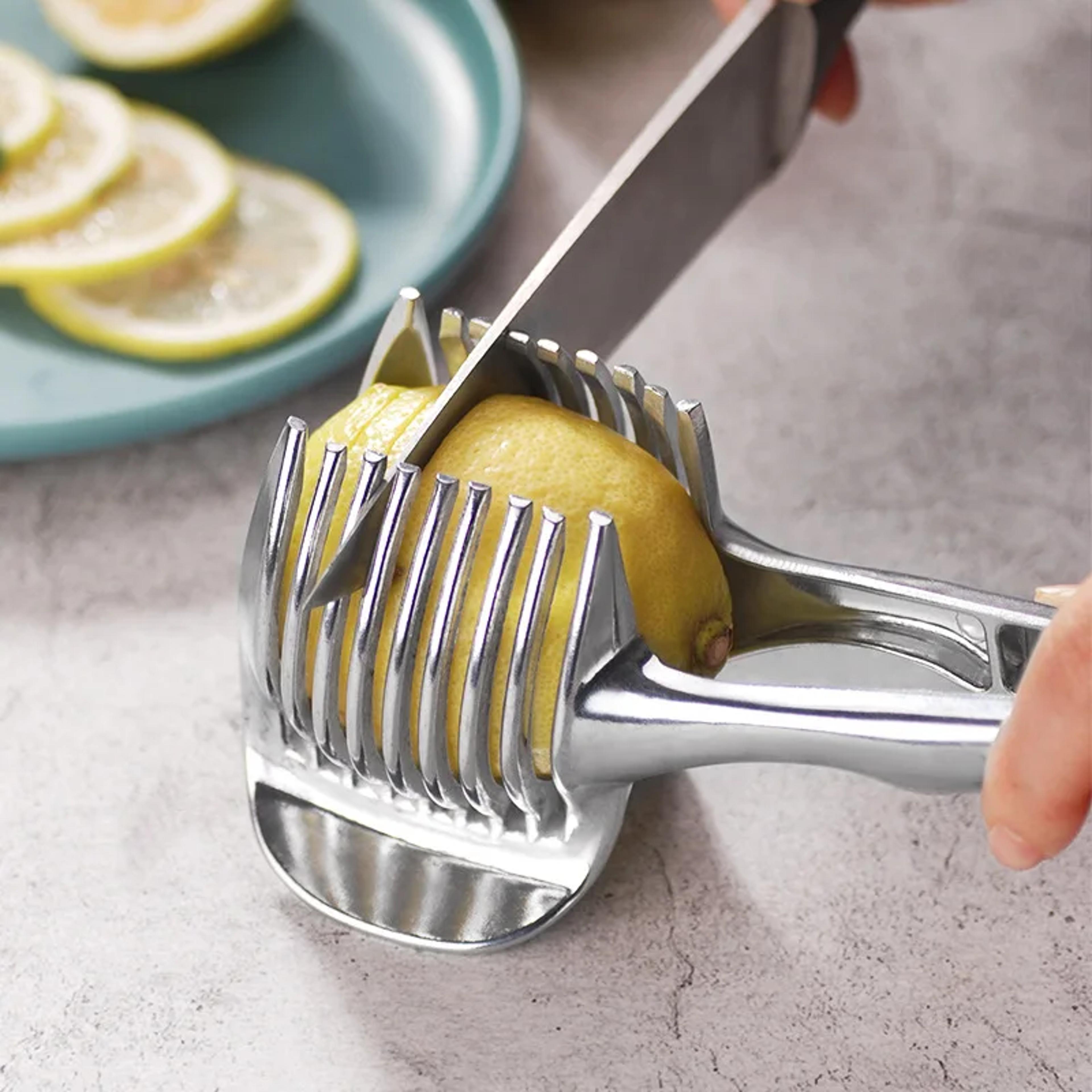 stainless steel fruit & onion slicer clip safe lemon slicer and tomato slicer kitchen tool