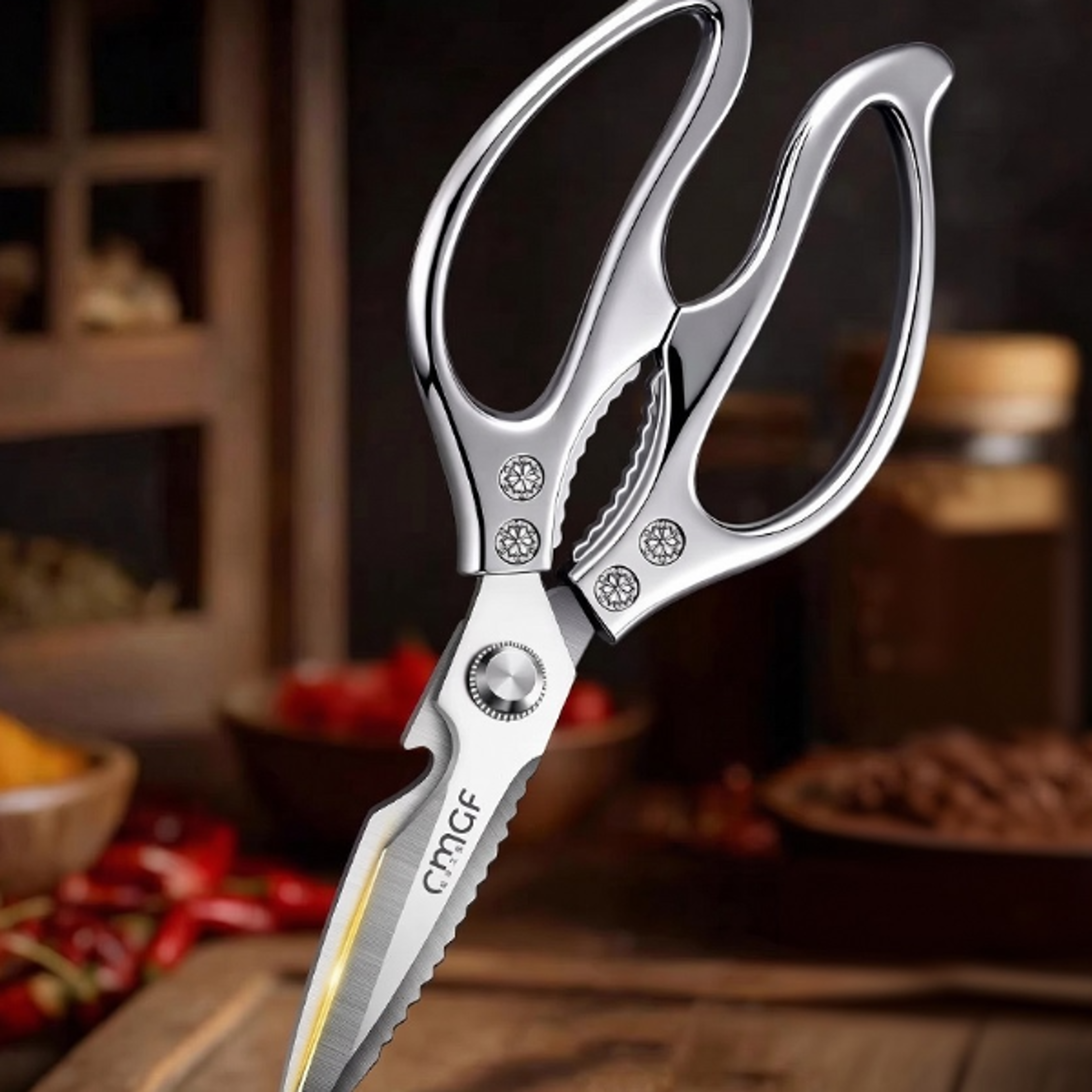 heavy duty stainless steel kitchen shears for poultry, bbq & everyday food prep