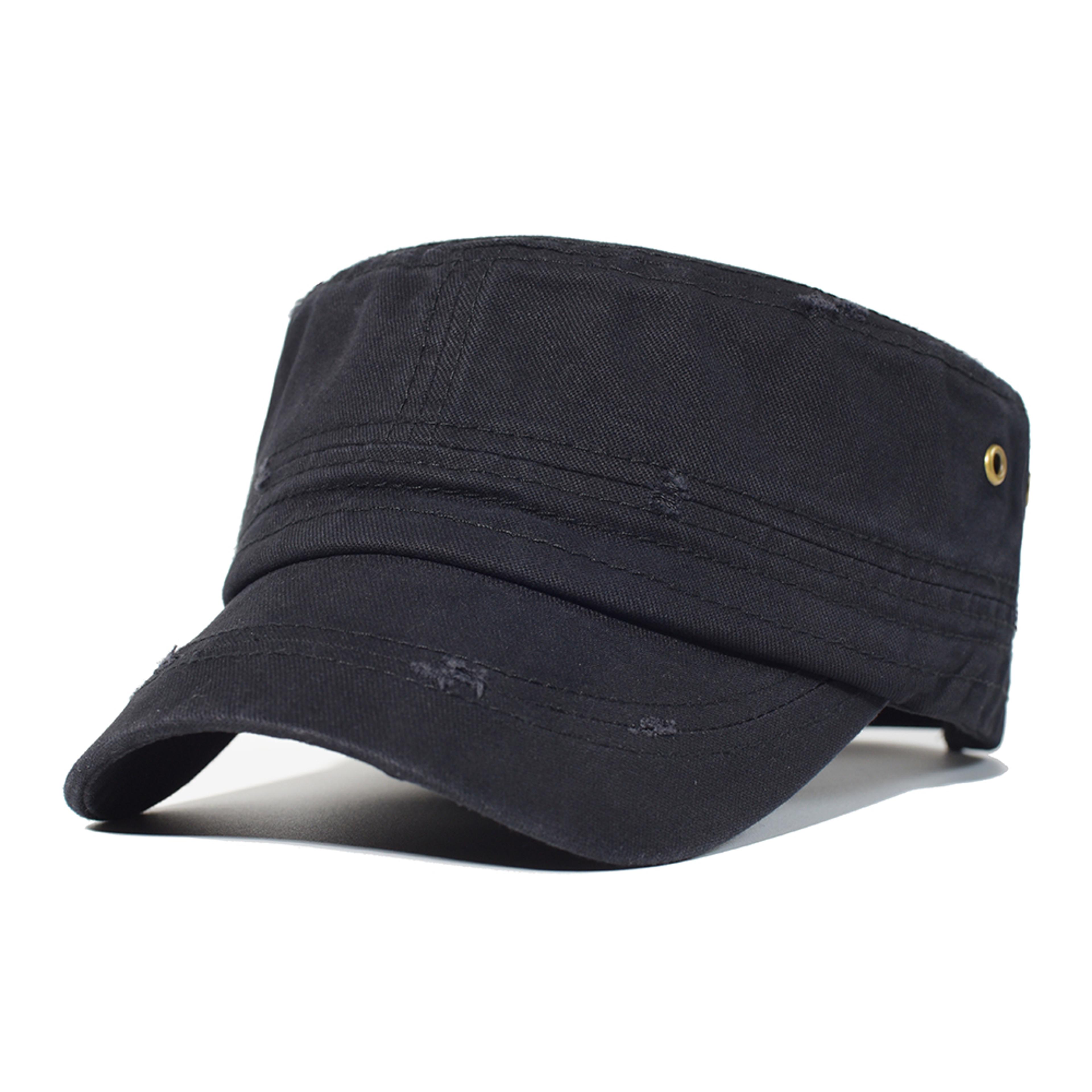 Heritage Washed Cotton Military Cap Vintage Flat Top Hat For Men  Women 2