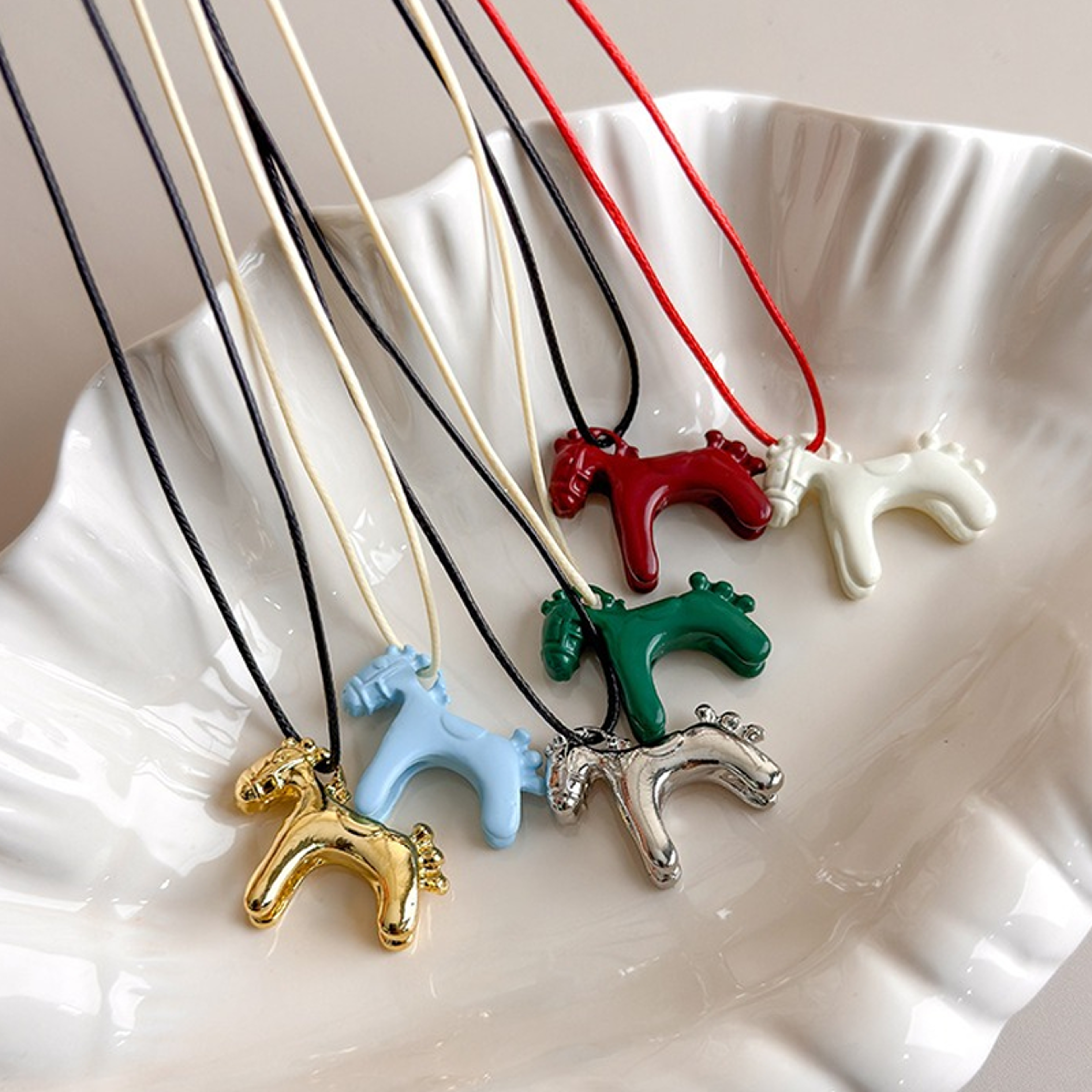 colorful horse pendant necklace for women adjustable long sweater chain statement jewelry