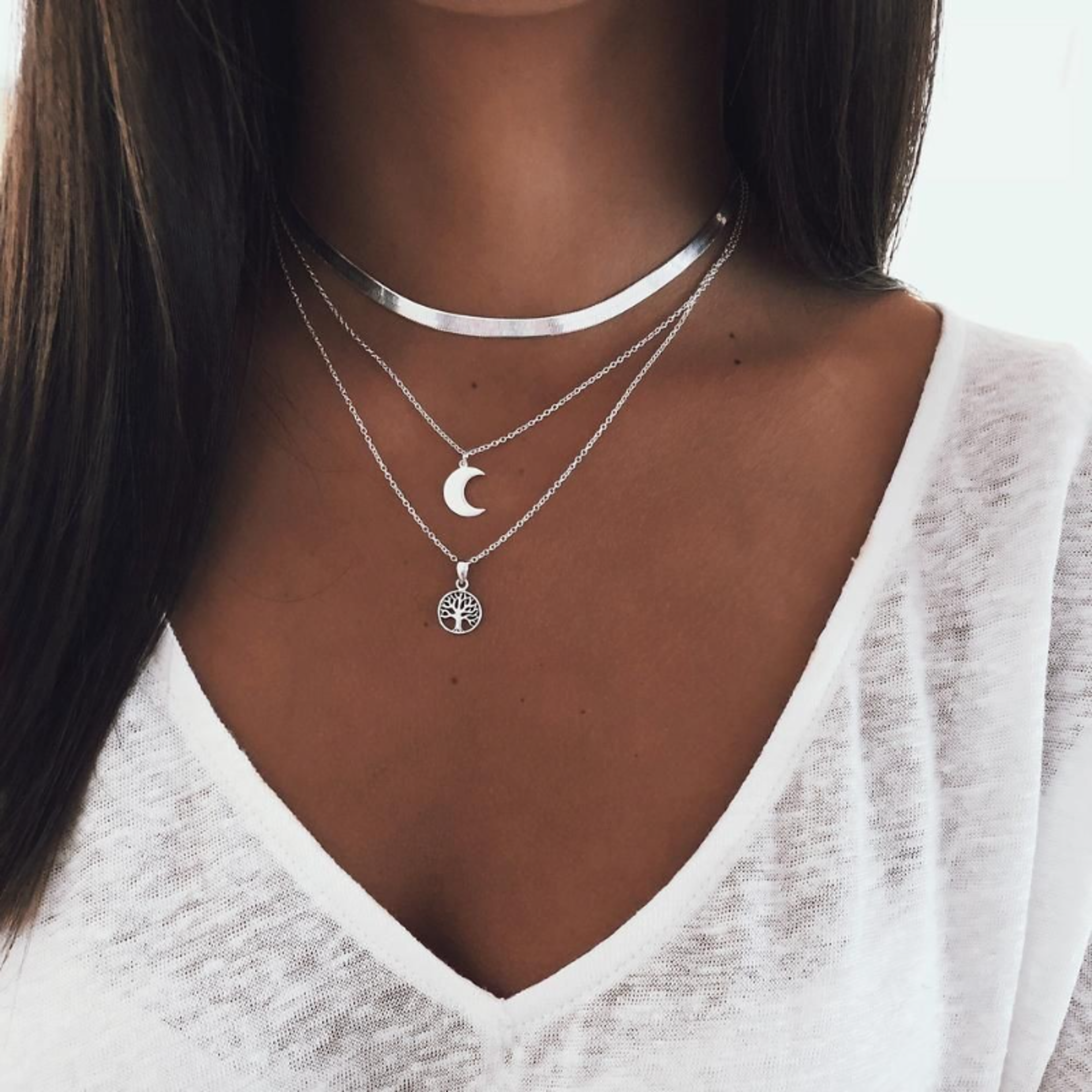 celestial tree of life layered moon necklace boho stainless steel choker for women