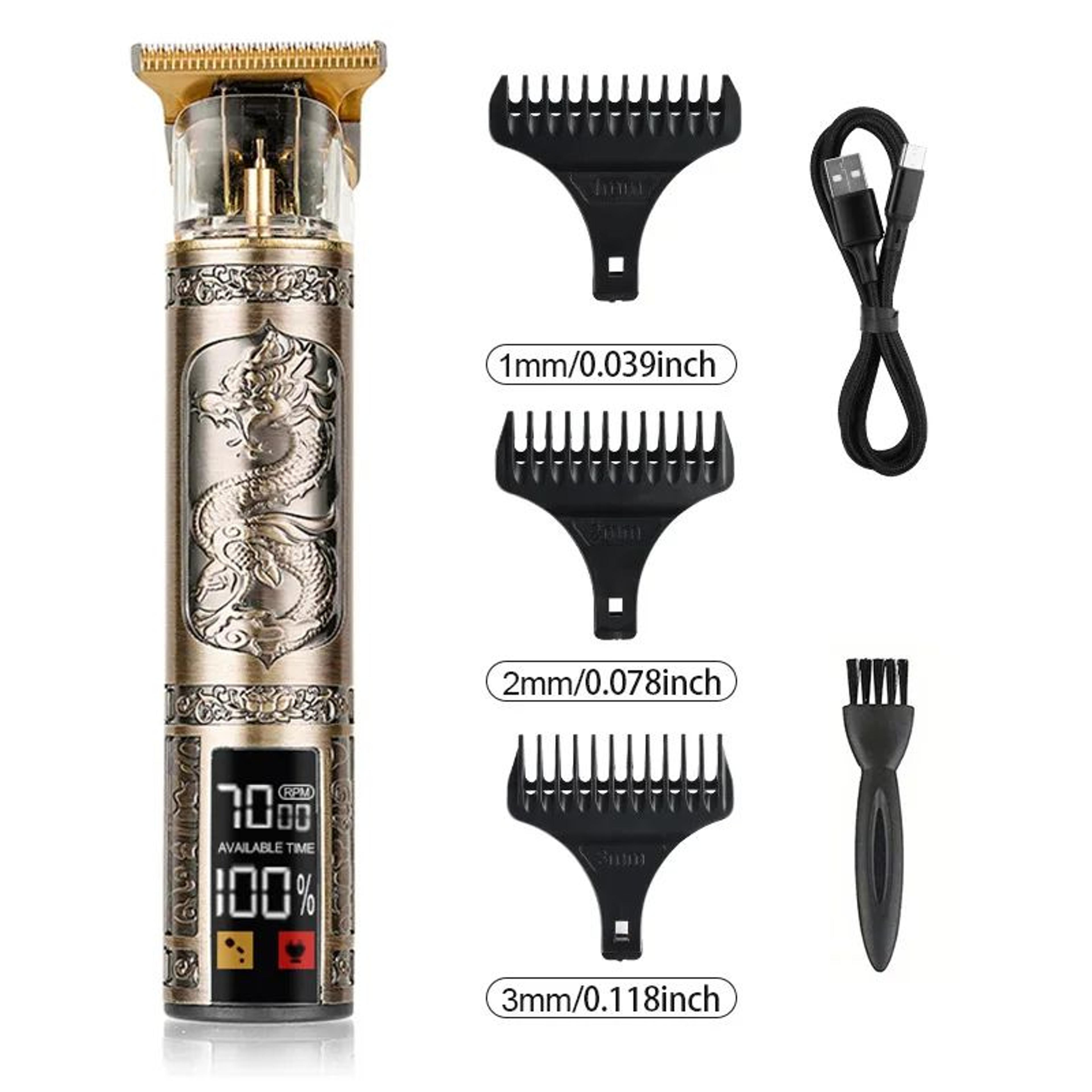 hair clipper electric trimmer, usb rechargeable metal shaver with led display
