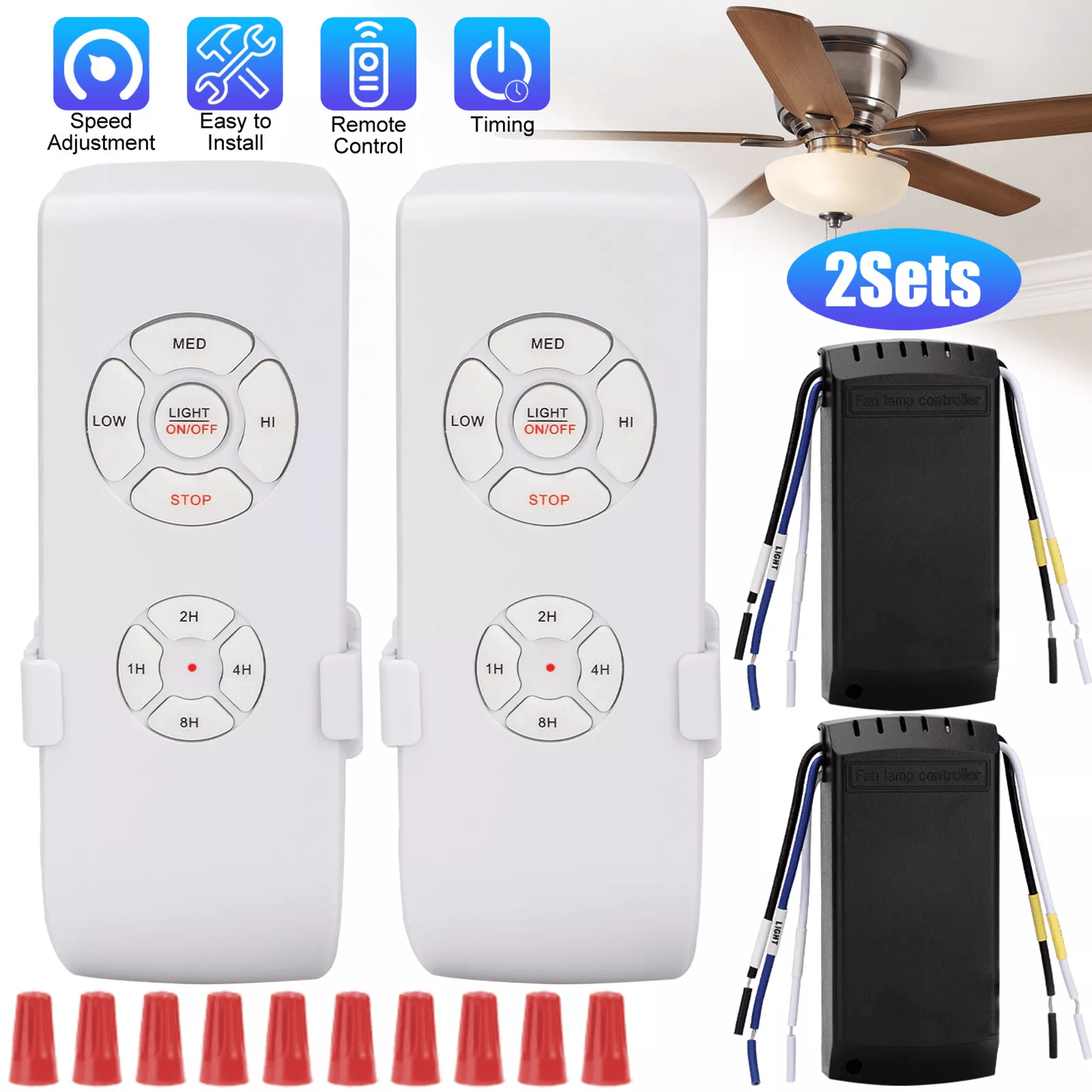 wireless remote control receiver kit for universal ceiling fan light, speed timing control, compatible with major brands