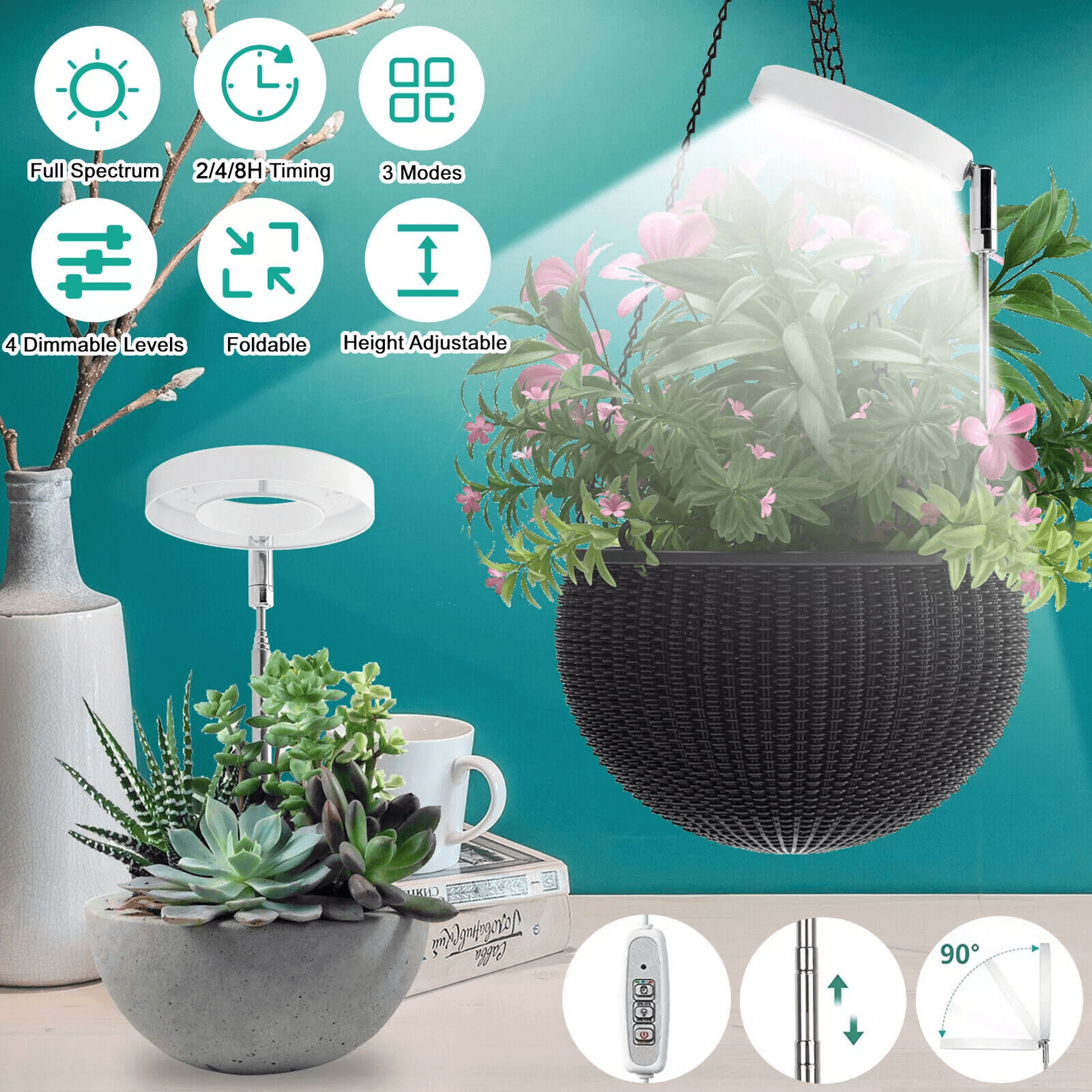 led grow light for indoor plants, full spectrum plant growing lamp with dimmable halo light for herbs & succulents