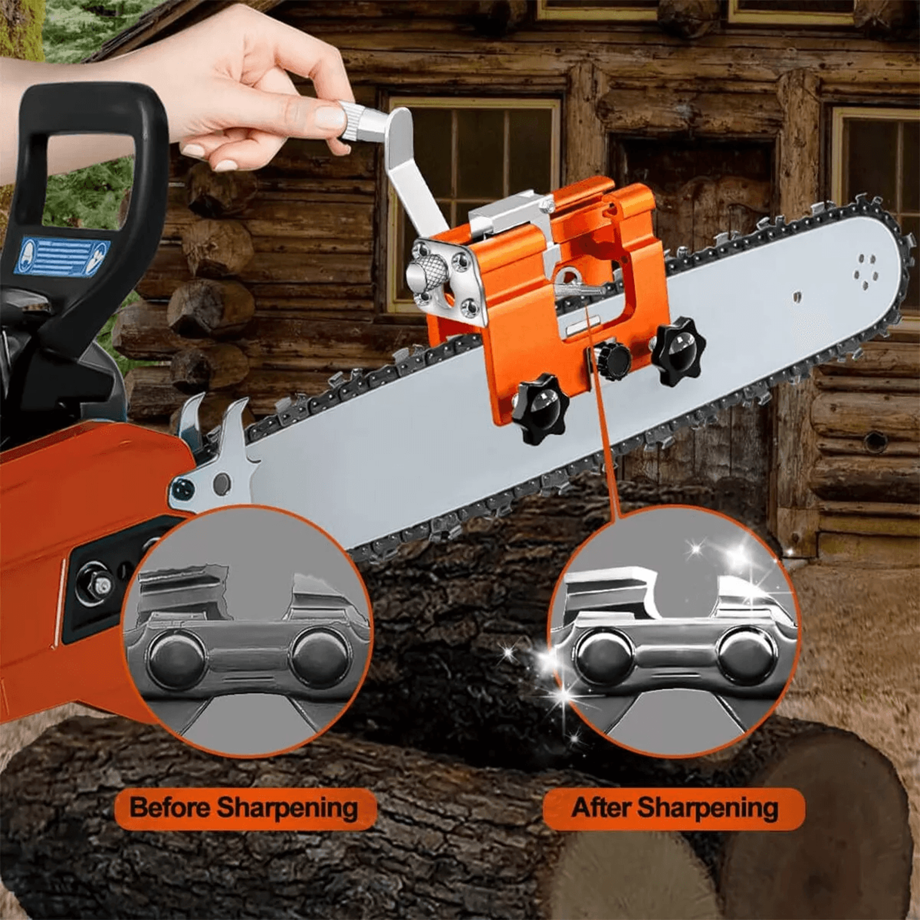 chainsaw chain sharpening jig portable hand crank sharpener tool set for 12"-20" saw blades, chain saw teeth grinder fix