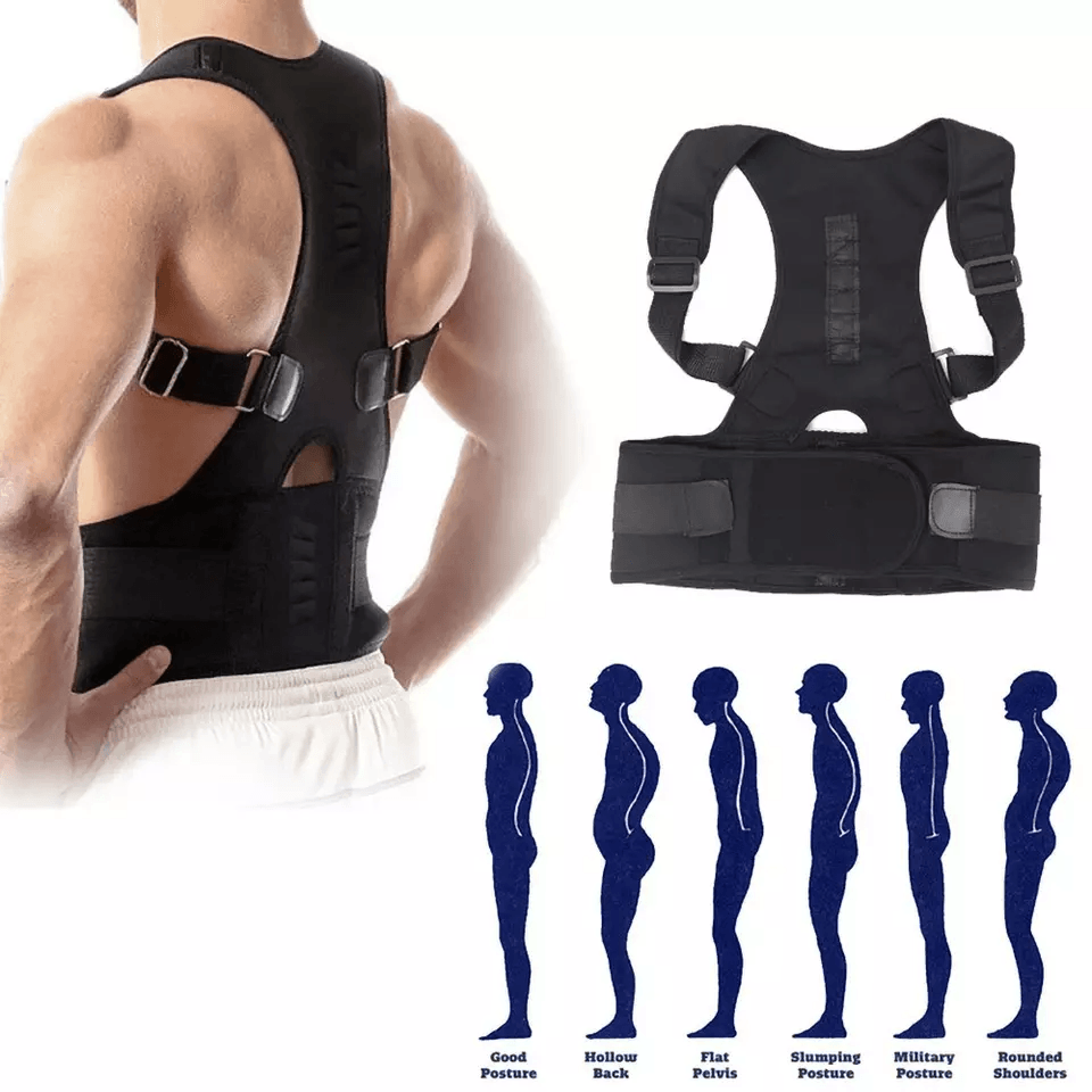 posture corrector support belt, magnetic back brace for men & women shoulder alignment