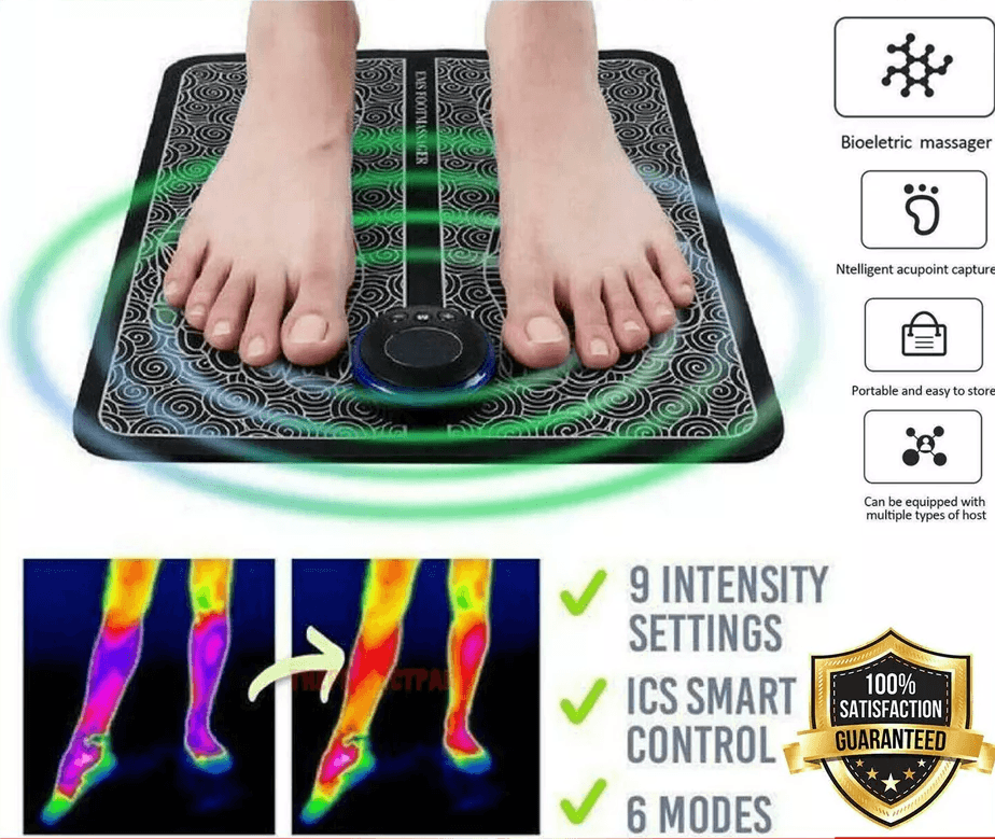 electric ems foot massager pad, leg reshaping muscle relaxation & deep kneading pain relief machine for home & travel