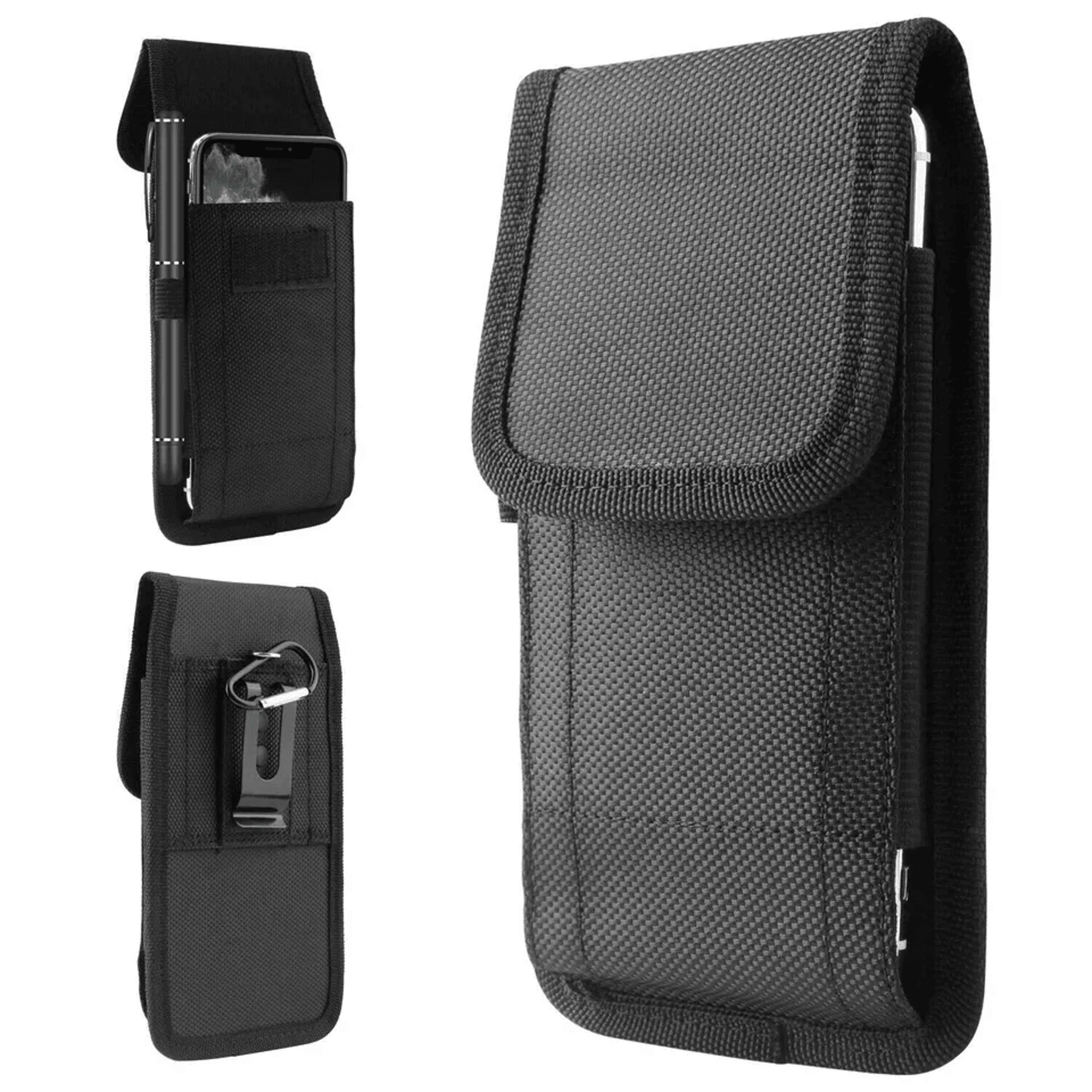 durable vertical cell phone holster pouch wallet case with belt clip, fits iphone, samsung, outdoor, hiking & construct