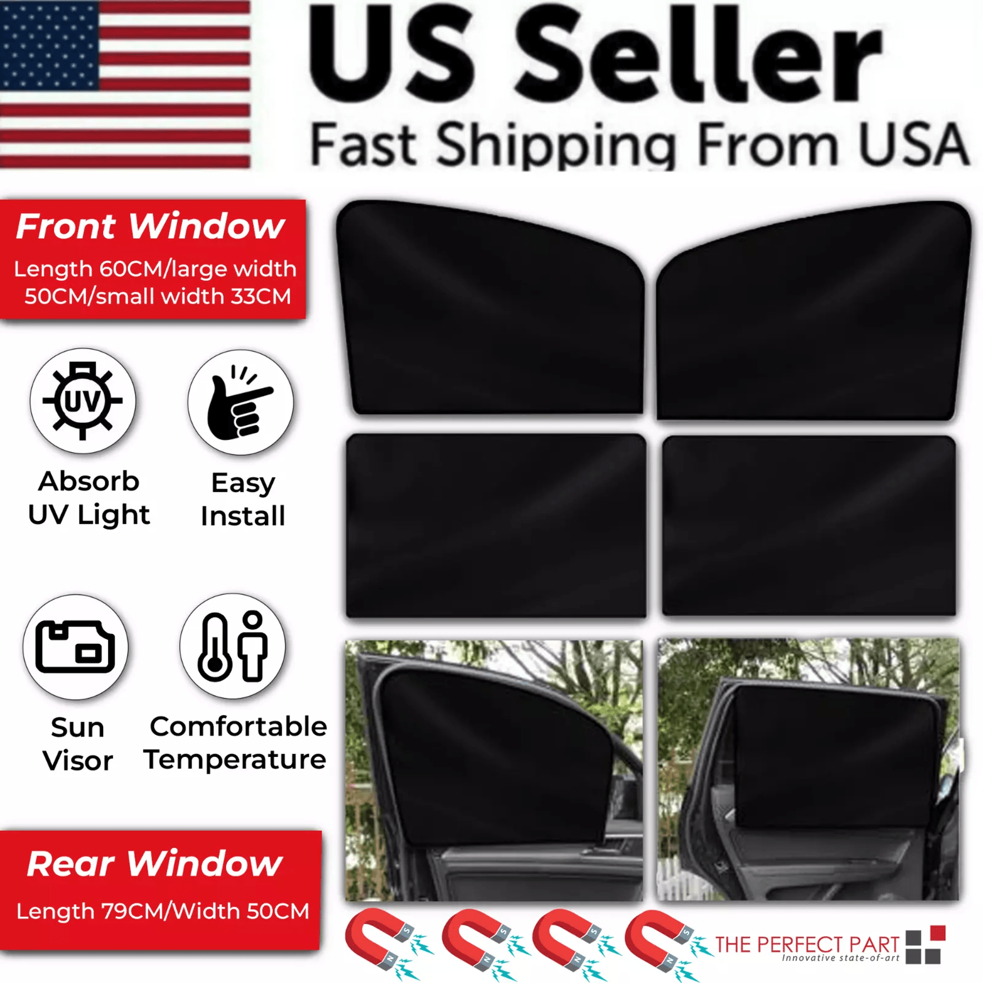4x magnetic car side front rear window sun shade cover mesh shield uv protection