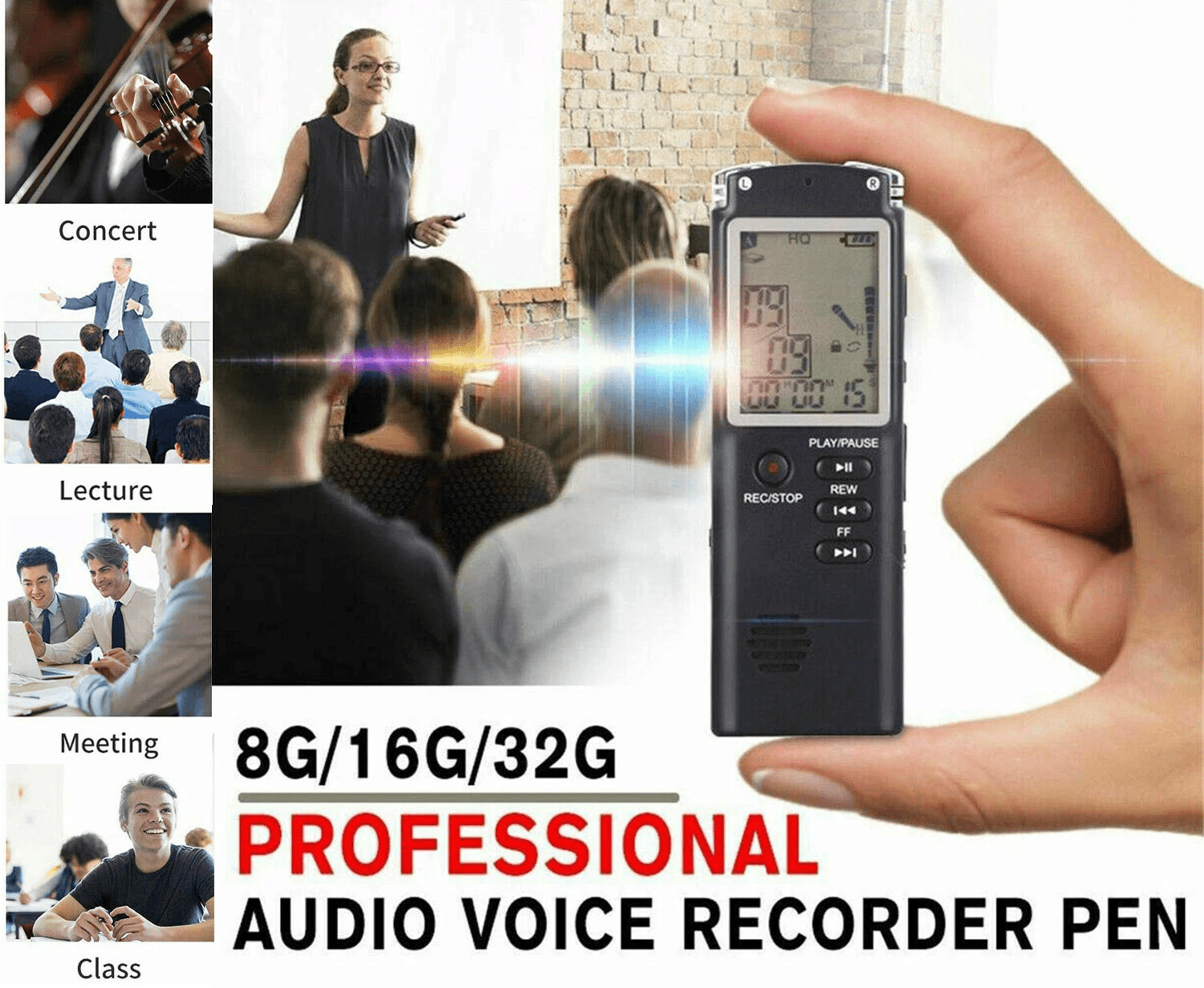 compact dictaphone audio mp3 sound mini recorder player, voice-activated lecture digital voice recorder for meetings