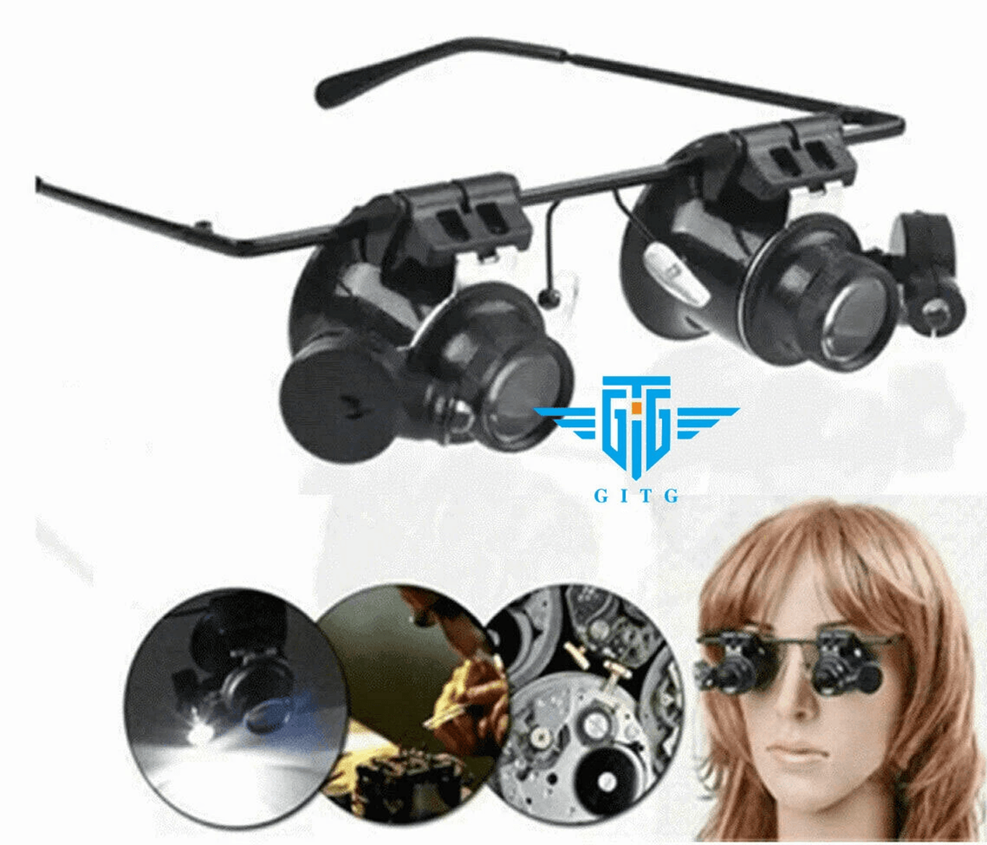 professional magnification magnifier glasses with adjustable led light, ideal for jewelry, watch repair & inspections