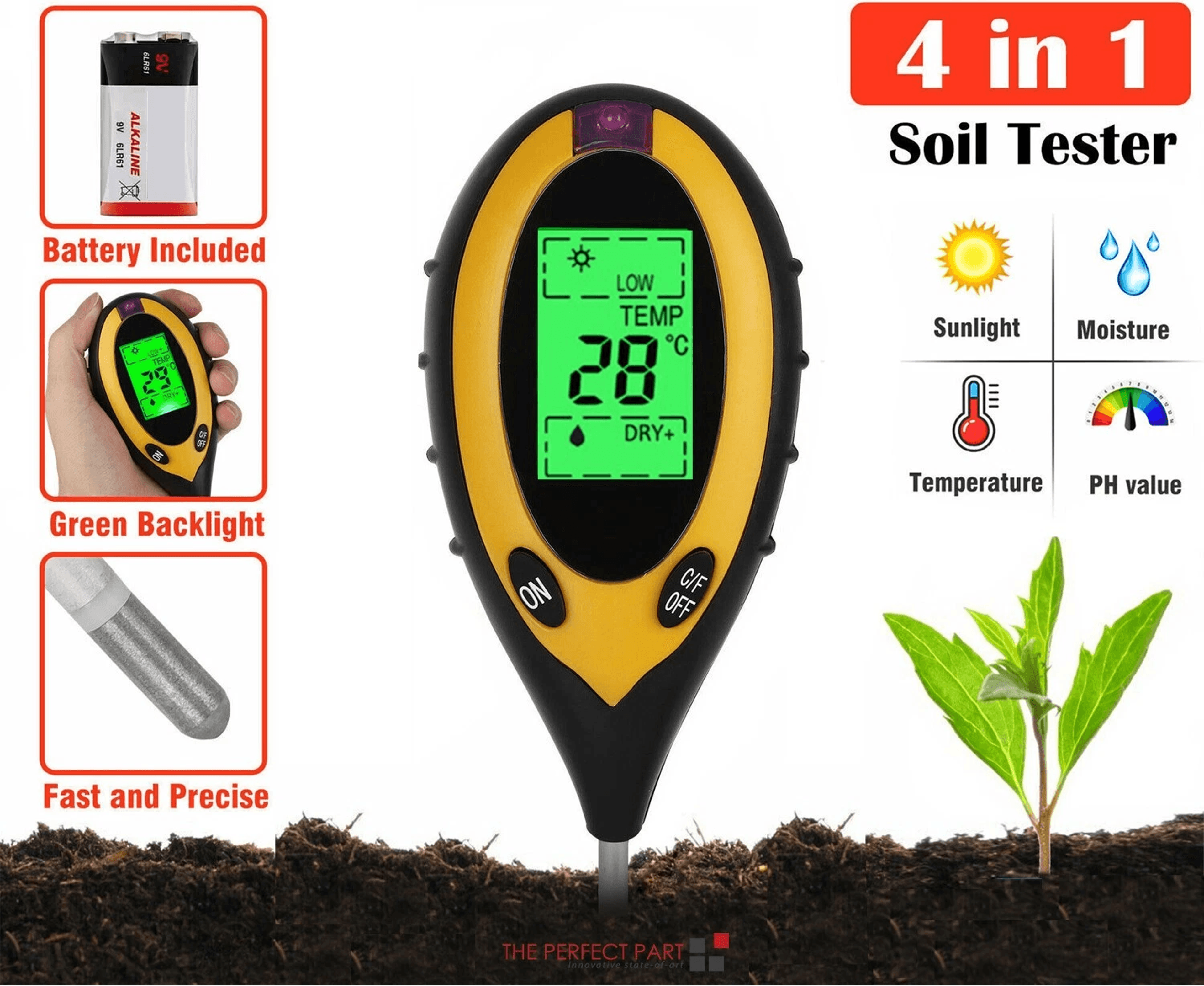 professional lcd digital soil tester ph water moisture temperature sunlight sensor, ideal for garden & indoor plants
