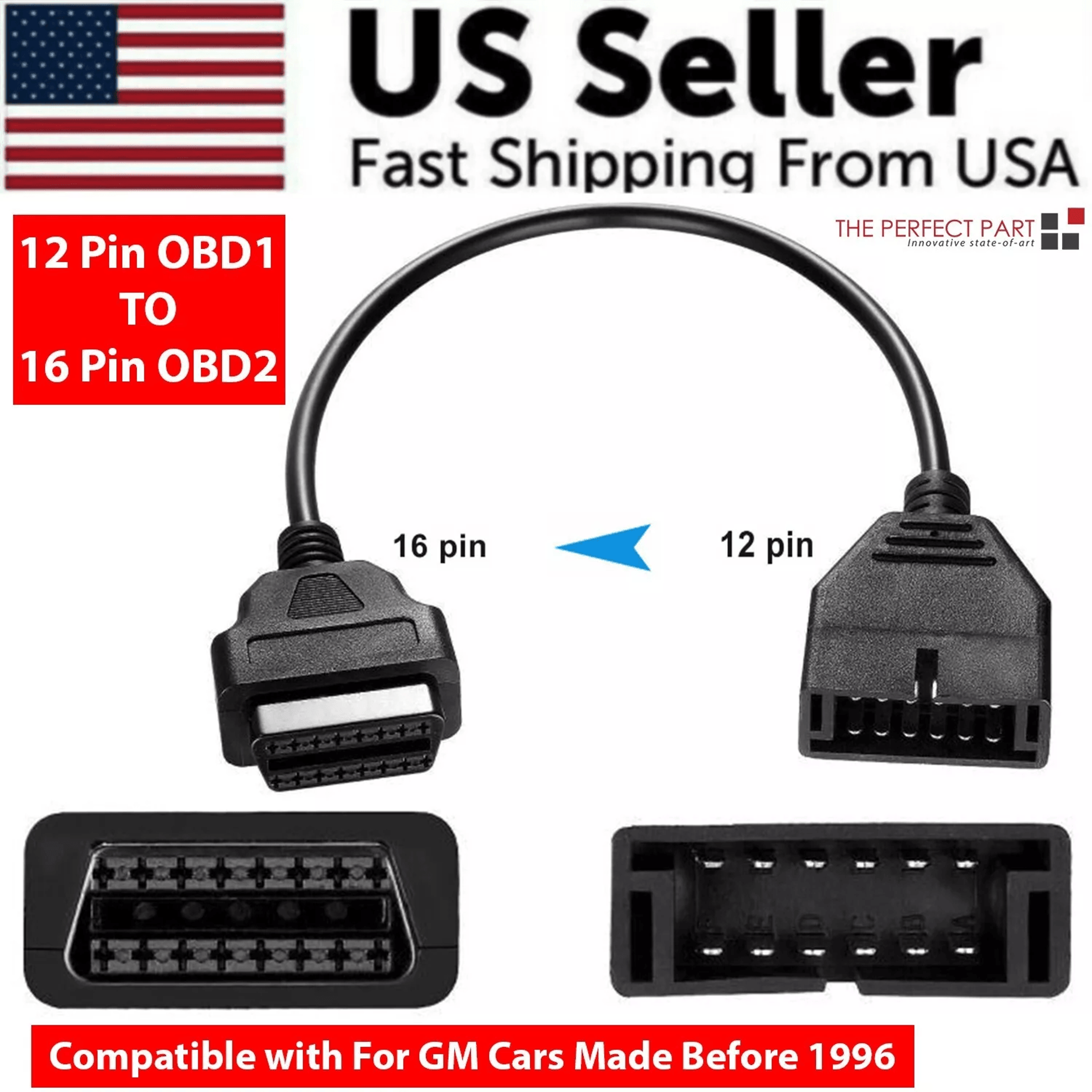 12 pin obd1 to 16 pin obd2 adapter cable for gm vehicles | diagnostic scanner convertor us plug & play connector tool