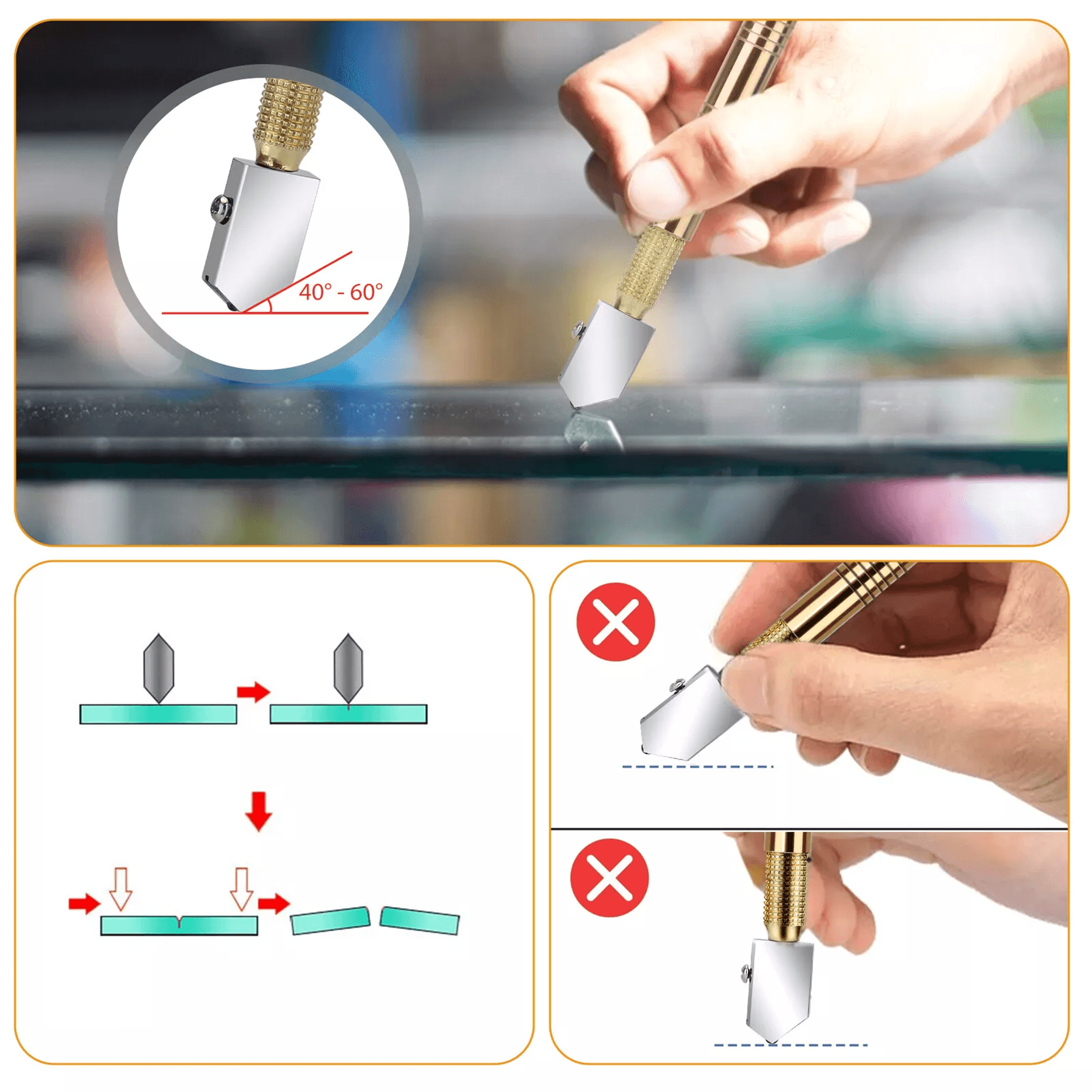 2Pcs Professional Glass Cutter Set Precision Metal Carbide Tools With AntiSkid Handle For DIY Tiles 2