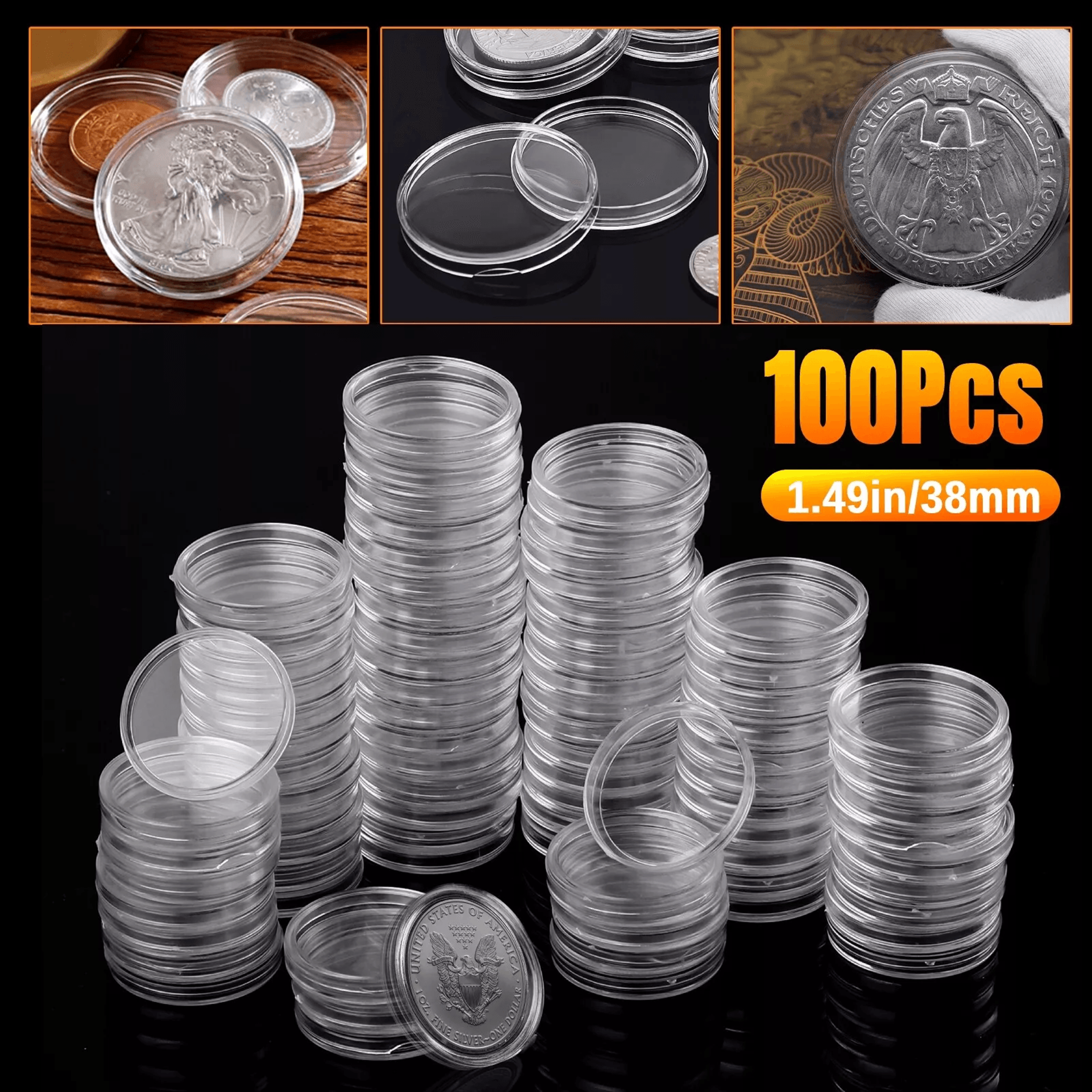 coin holder capsule case, storage box for morgan, peace and ike silver dollar coins, secure, dust-proof display solution