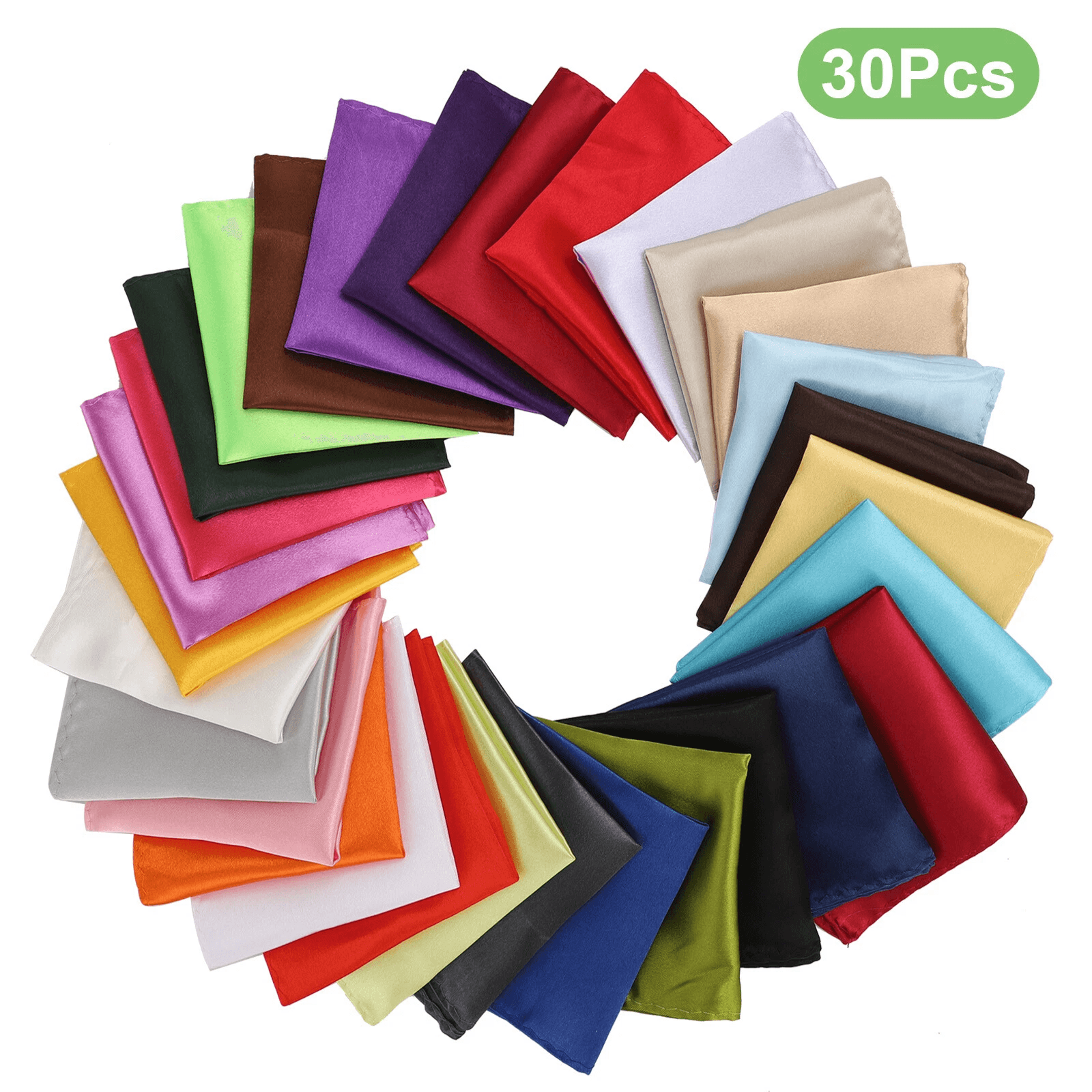 men's satin silk pocket squares set, assorted solid color hankies for wedding party, tuxedo & formal suit stylings