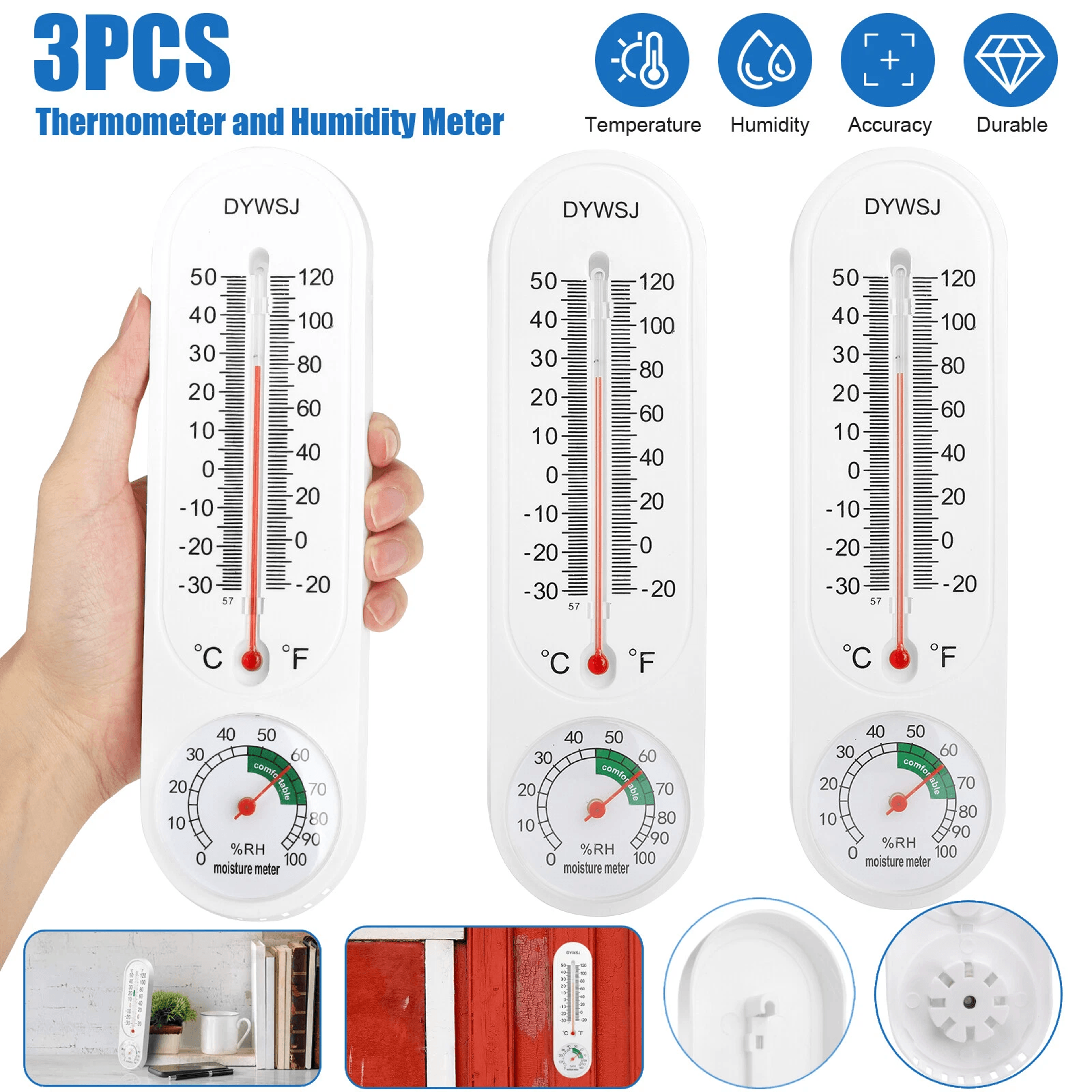 3pcs wall thermometer indoor outdoor yard garden greenhouse home humidity meter