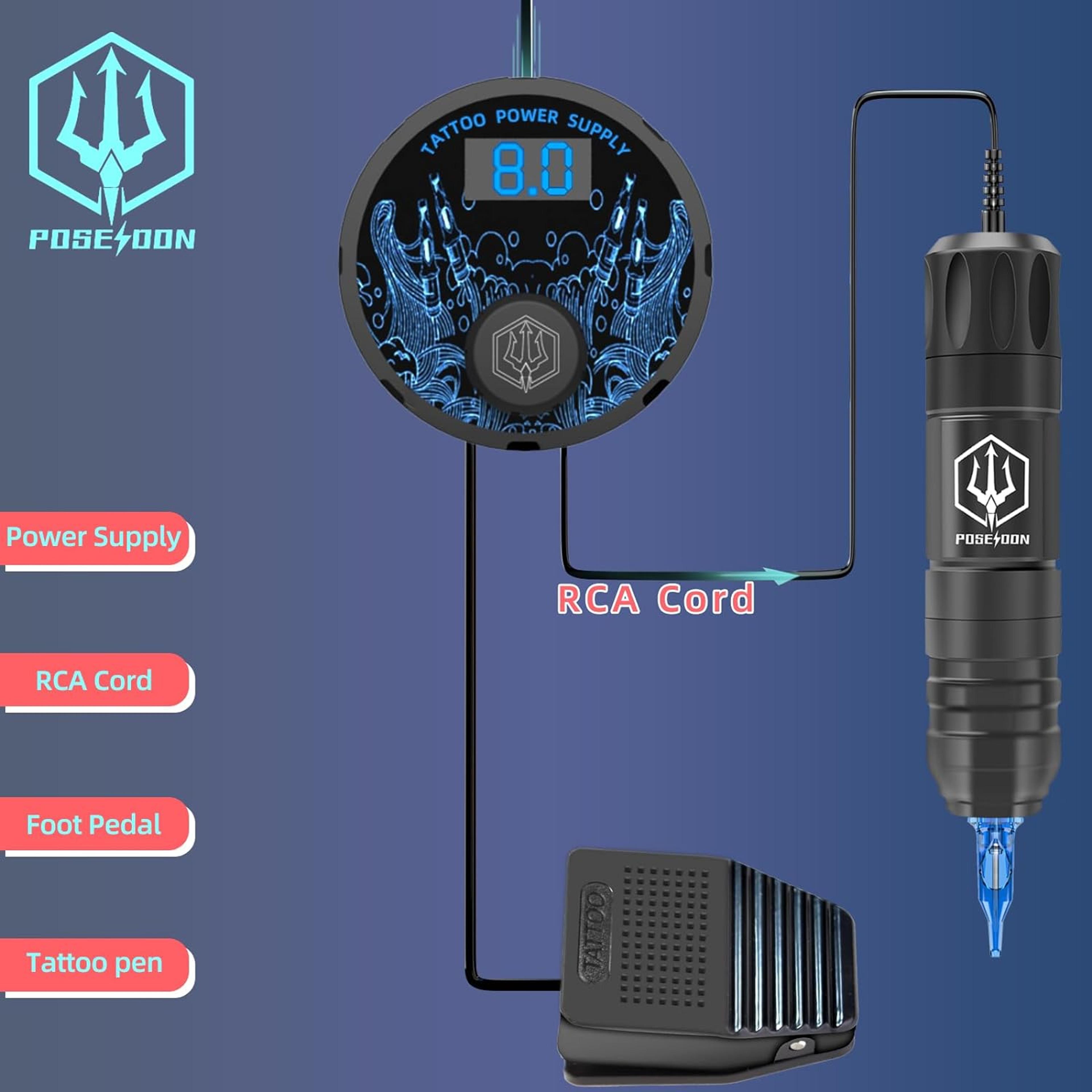 Tattoo Kit POSEIDON High Power Tattoo Pen Kit For Permanent Makeup Tattoo Machine Kit High Quality  3