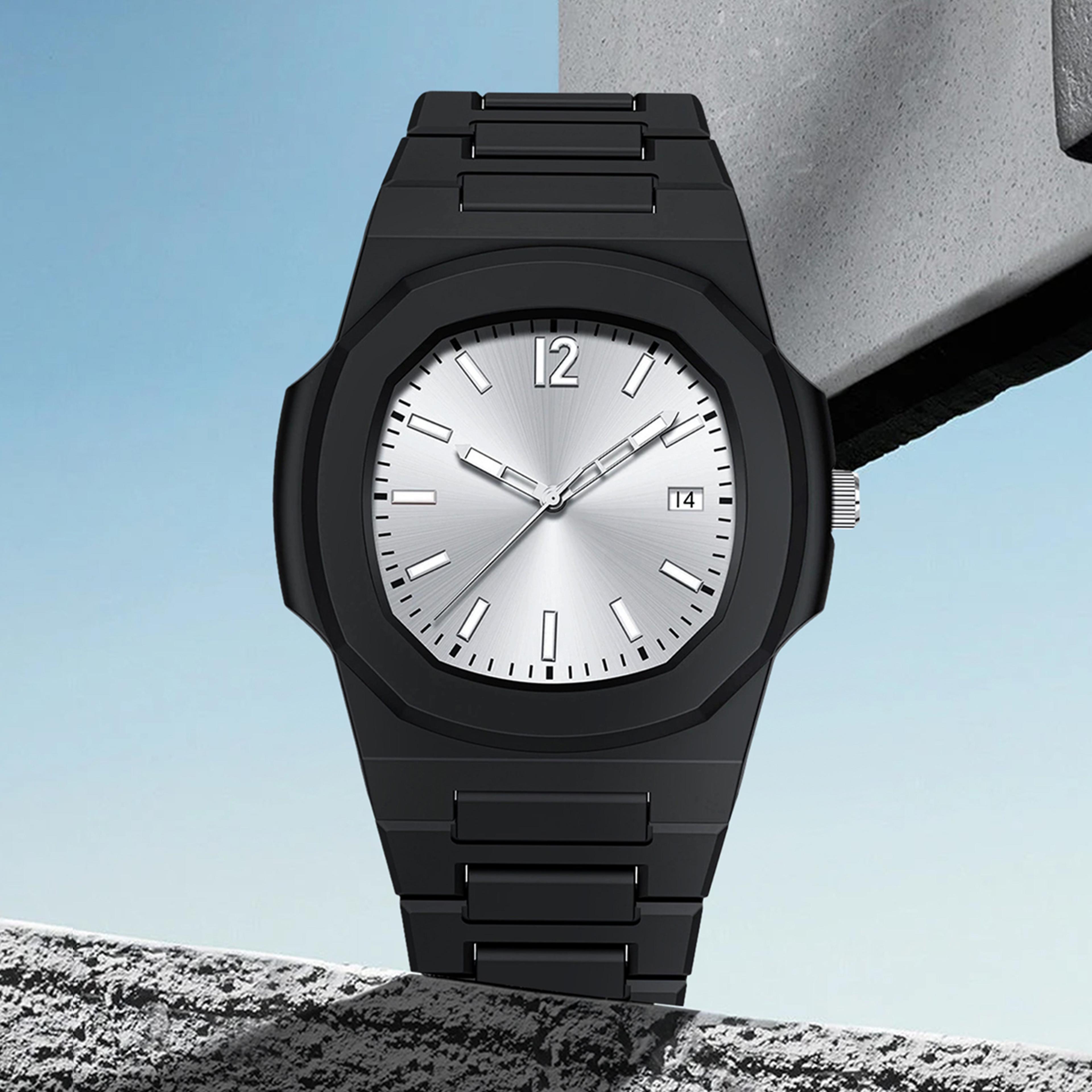 tomi mens fashion quartz watch with calendar, simple dial, gift box for men, multifunctional style, adjustable strap