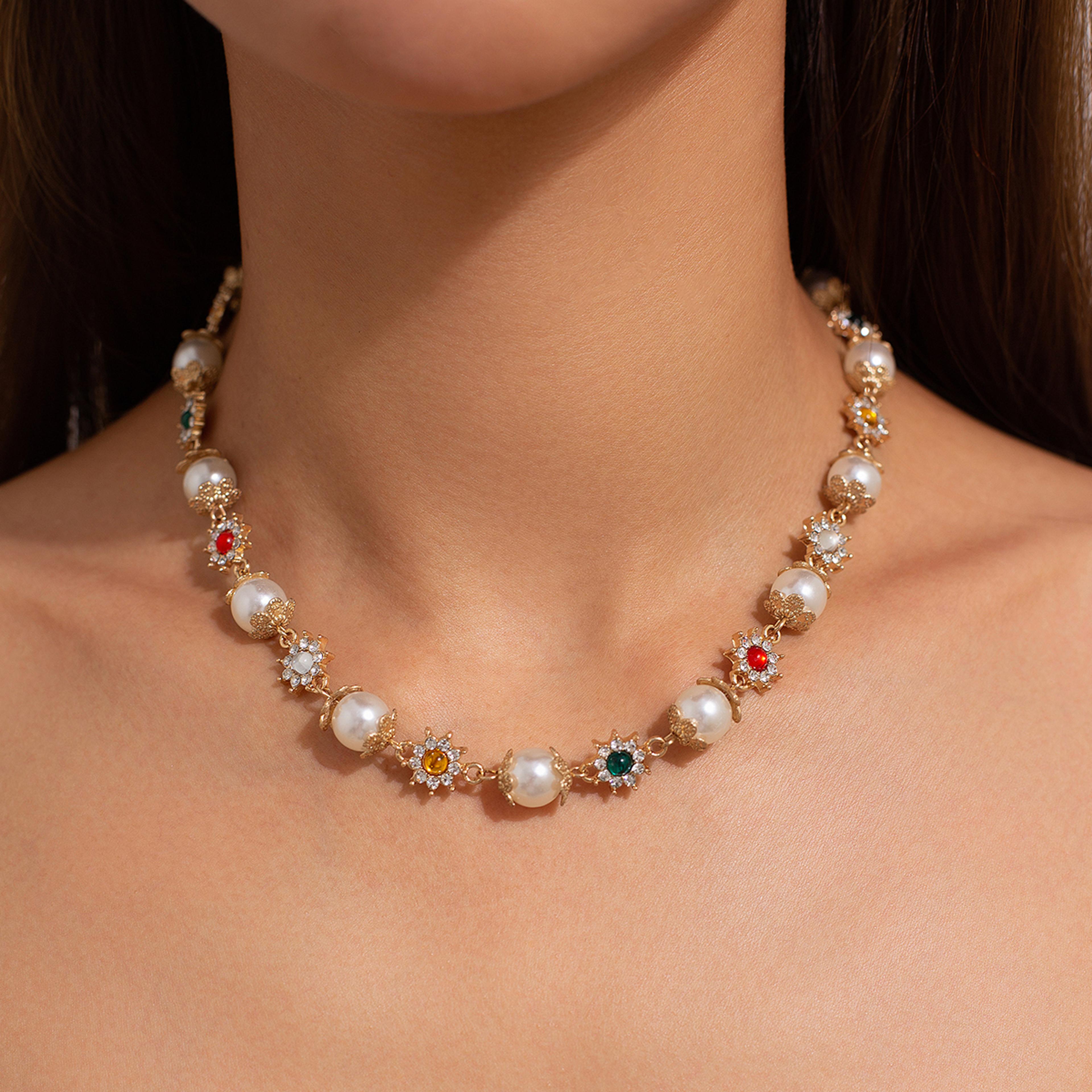 shixin luxury imitation pearl beads choker necklace, elegant rhinestone collar chain for women, bridal wedding jewelry