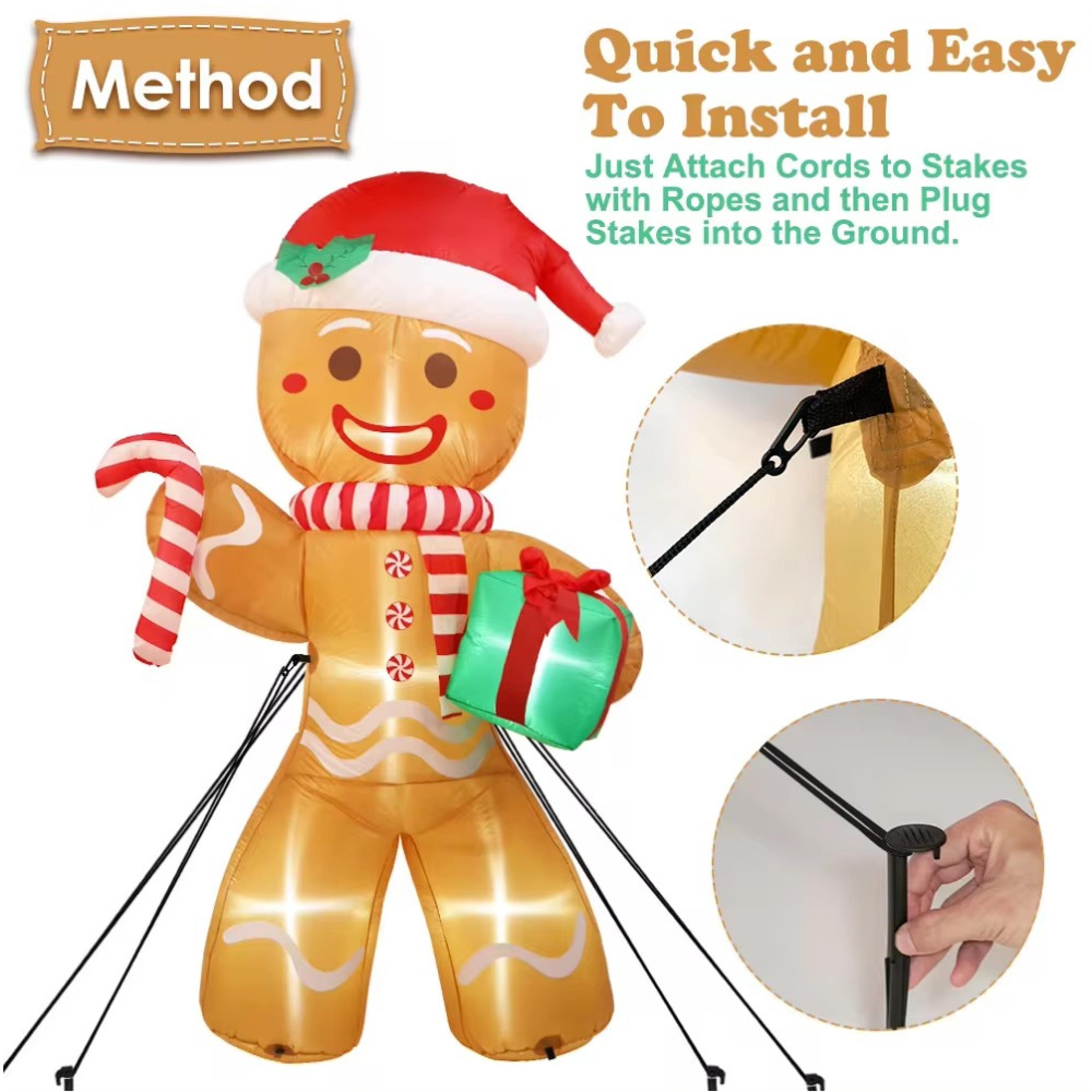 Christmas Inflatables Gingerbread Man 8FT Outdoor Xmas Yard Decorations Gift Pack With LED Lights F