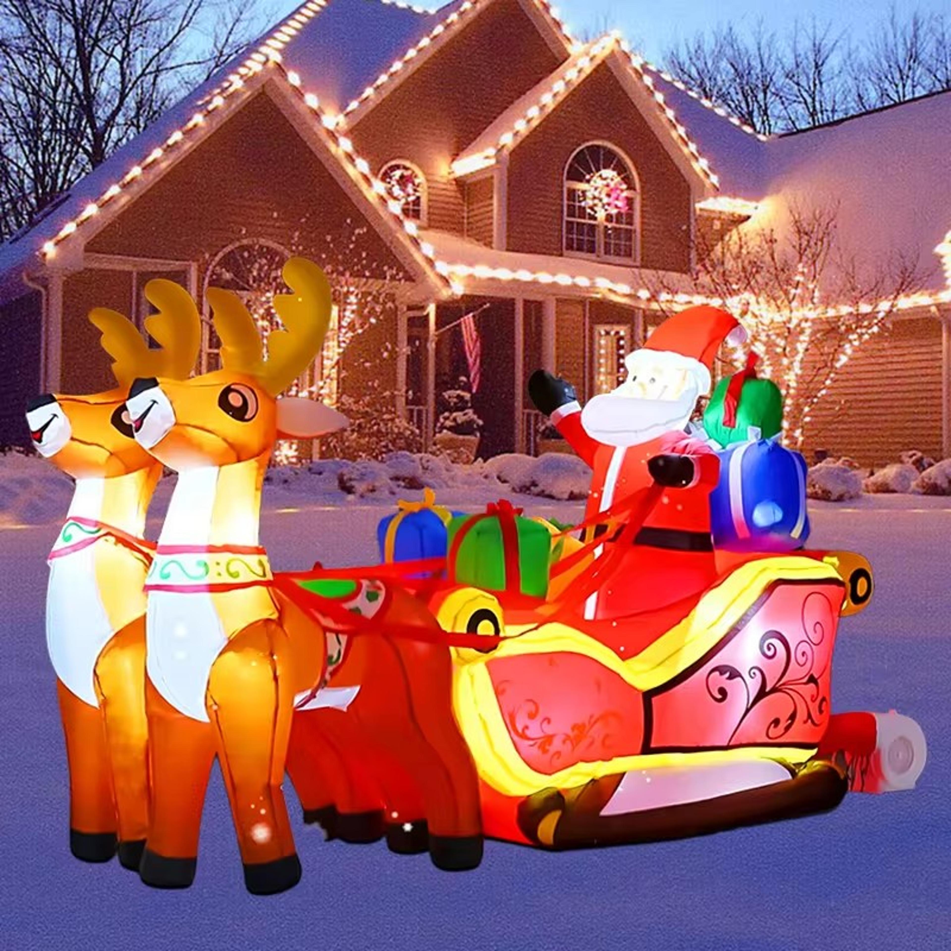 Inflatable Elk Santa Claus Gift LED Christmas Decoration Toys Outdoor Garden Party Props Xmas New Y 2
