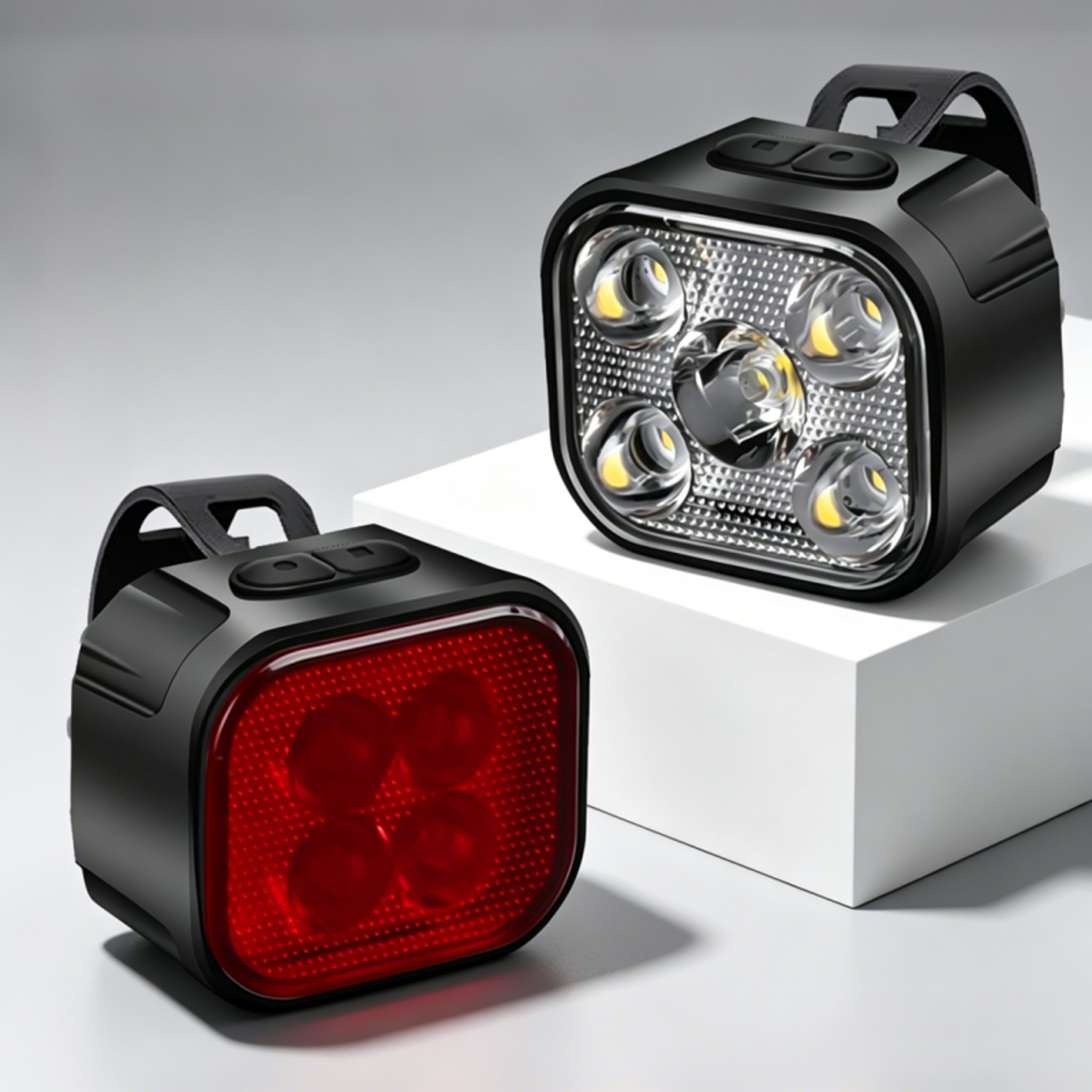 usb rechargeable bike light set with front headlight and rear taillight