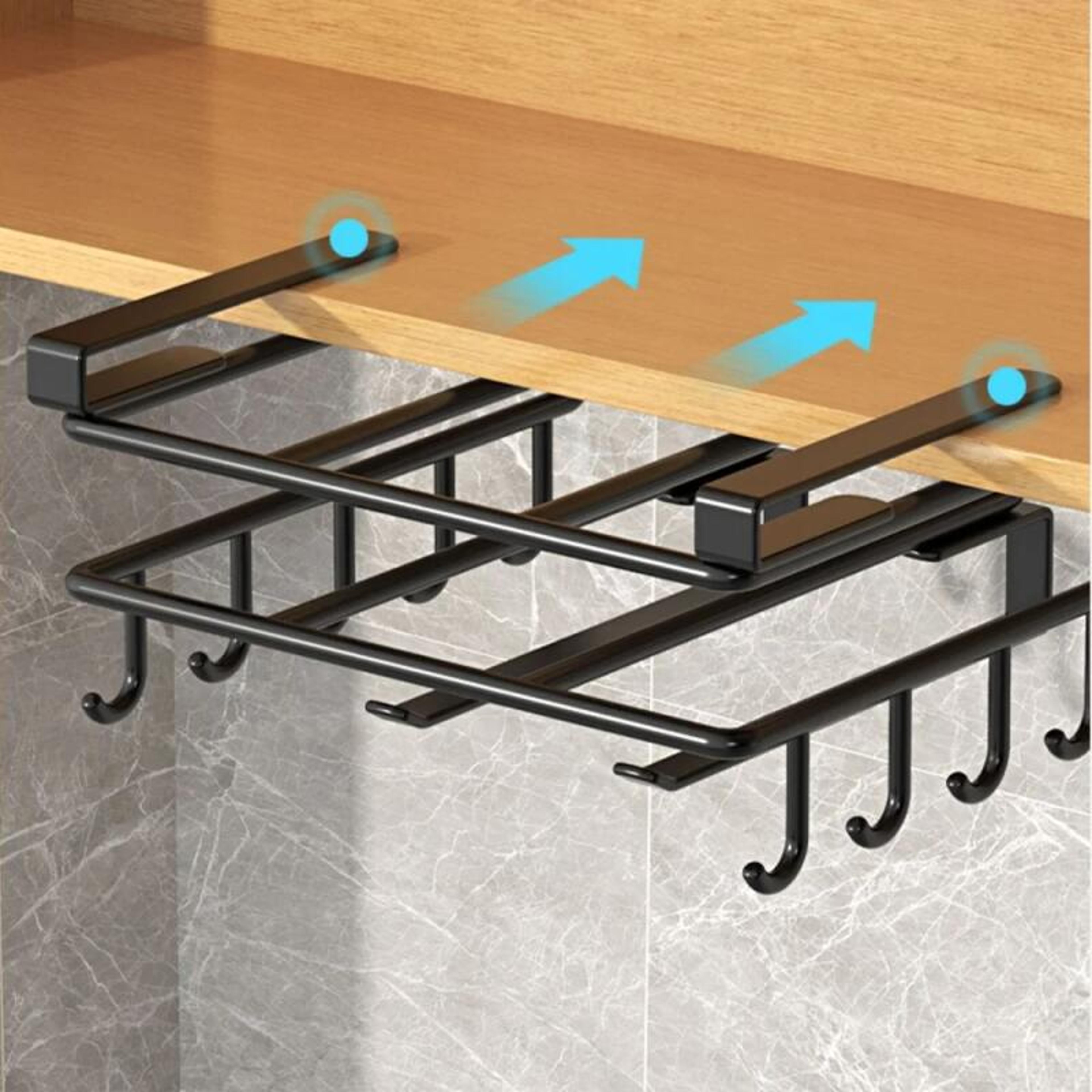 Under Cabinet Kitchen Organizer Rack With Paper Towel Holder And Hooks 2