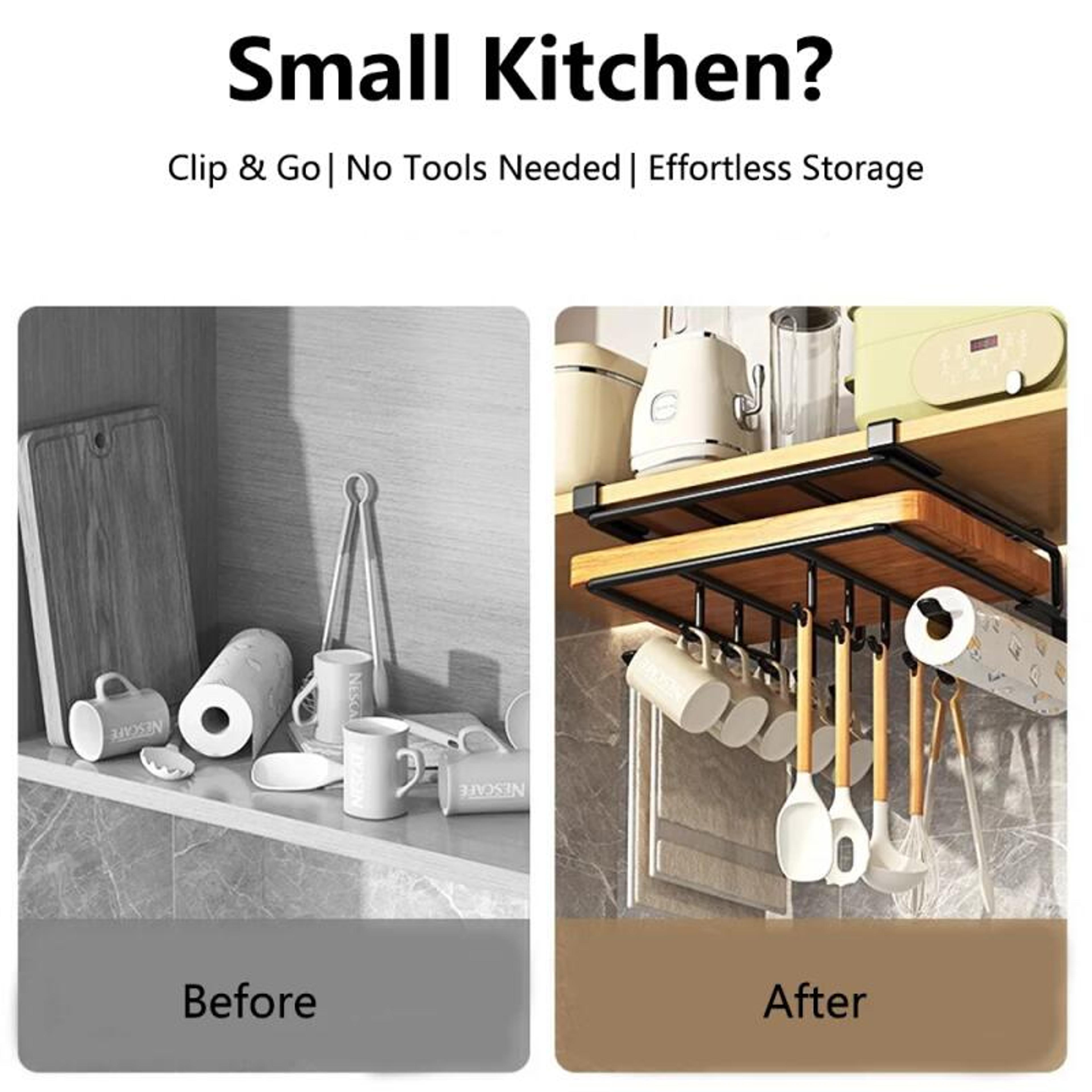 Under Cabinet Kitchen Organizer Rack With Paper Towel Holder And Hooks 4