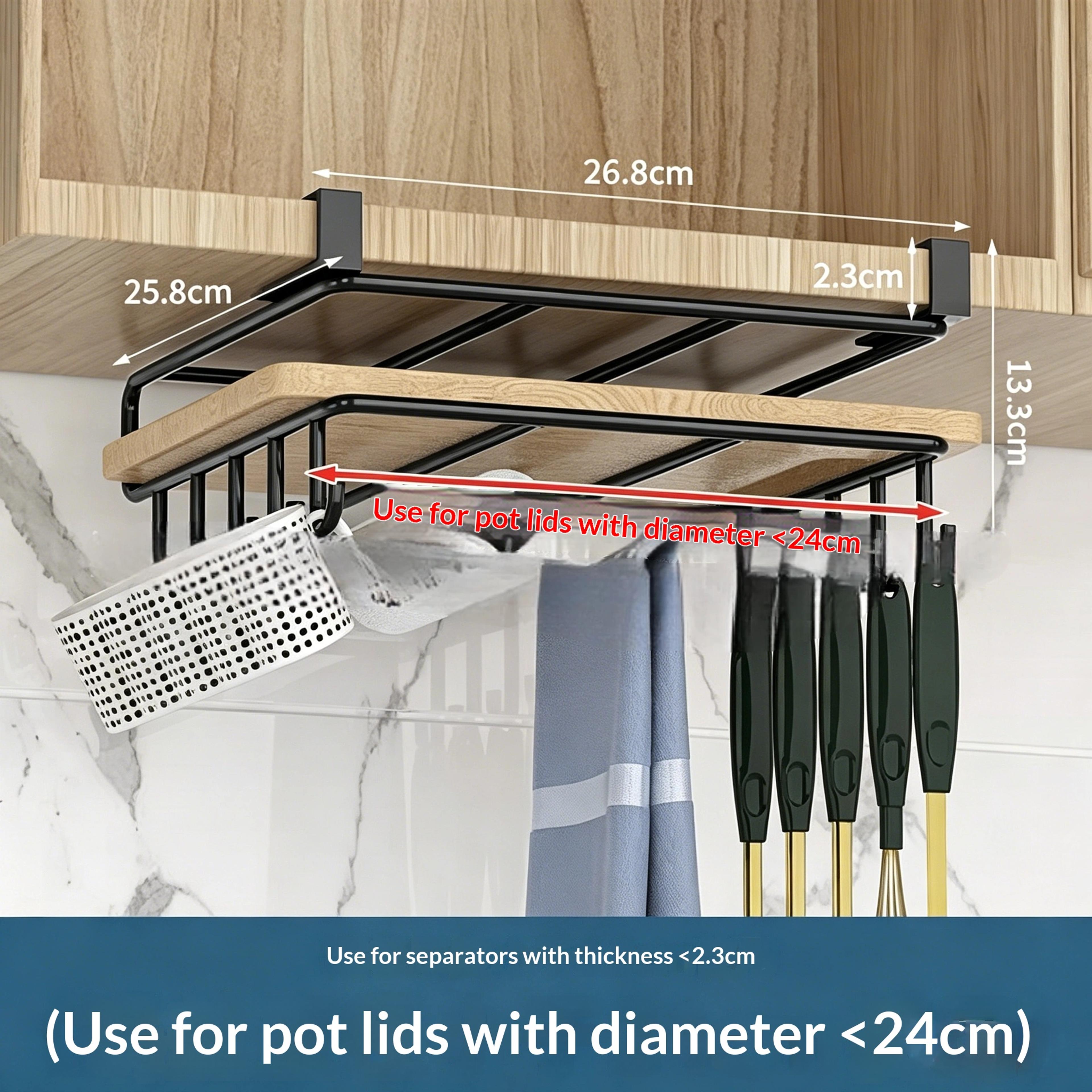 Under Cabinet Kitchen Organizer Rack With Paper Towel Holder And Hooks 6