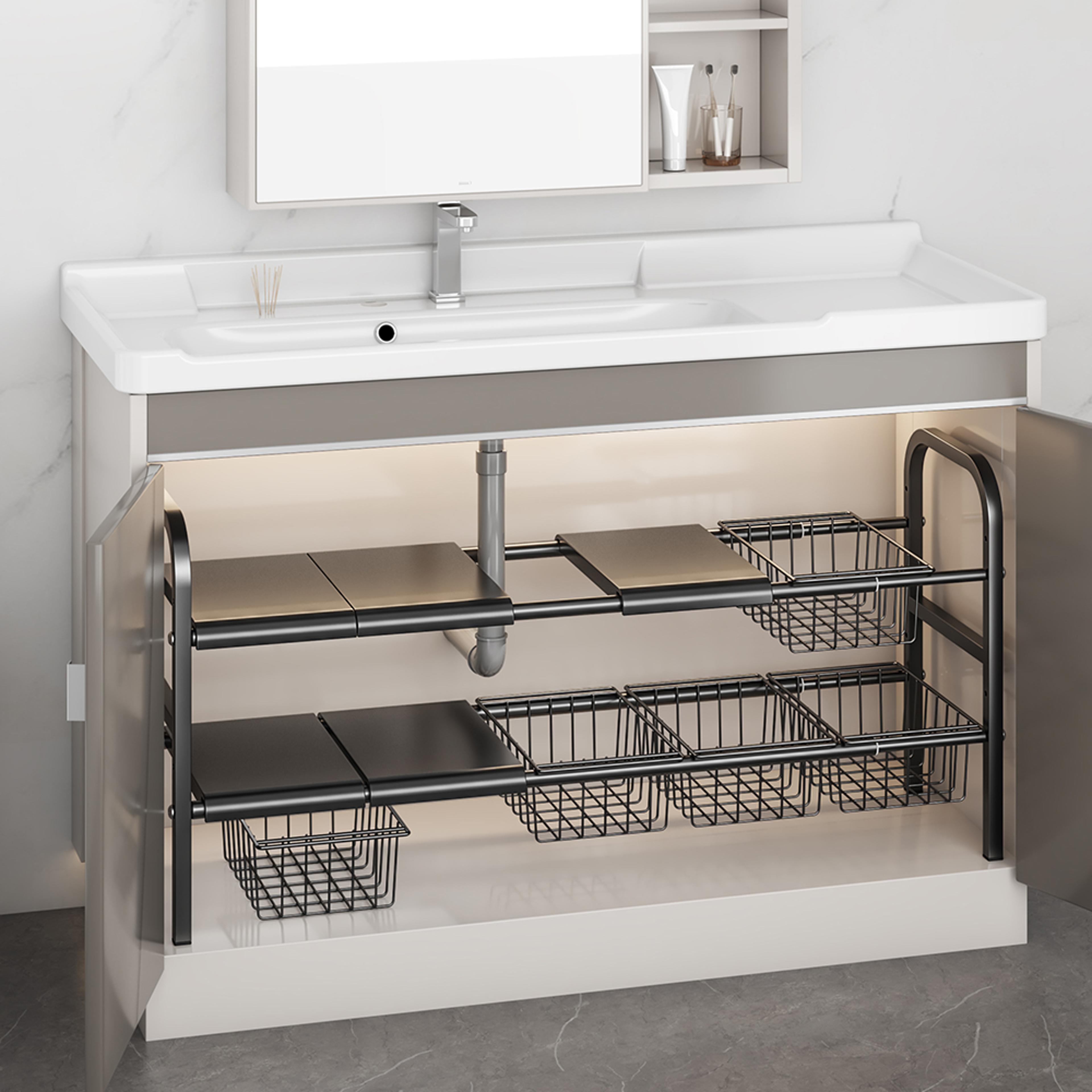 expandable under sink organizer with removable baskets, multi-use kitchen & bathroom cabinet shelf organizer storage