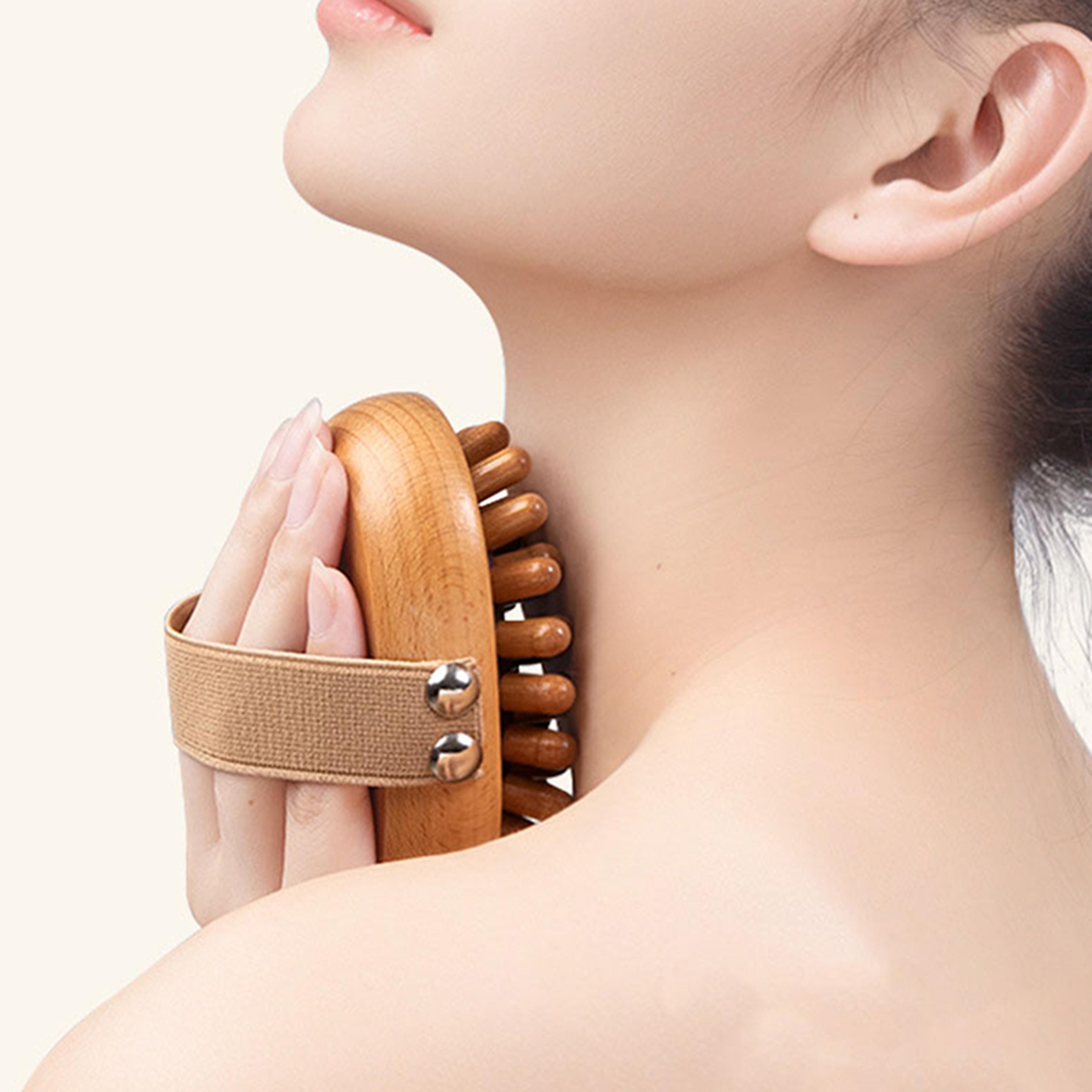 soothing wooden body massager & scalp massage brush, air cushion anti cellulite brush for lymphatic drainage
