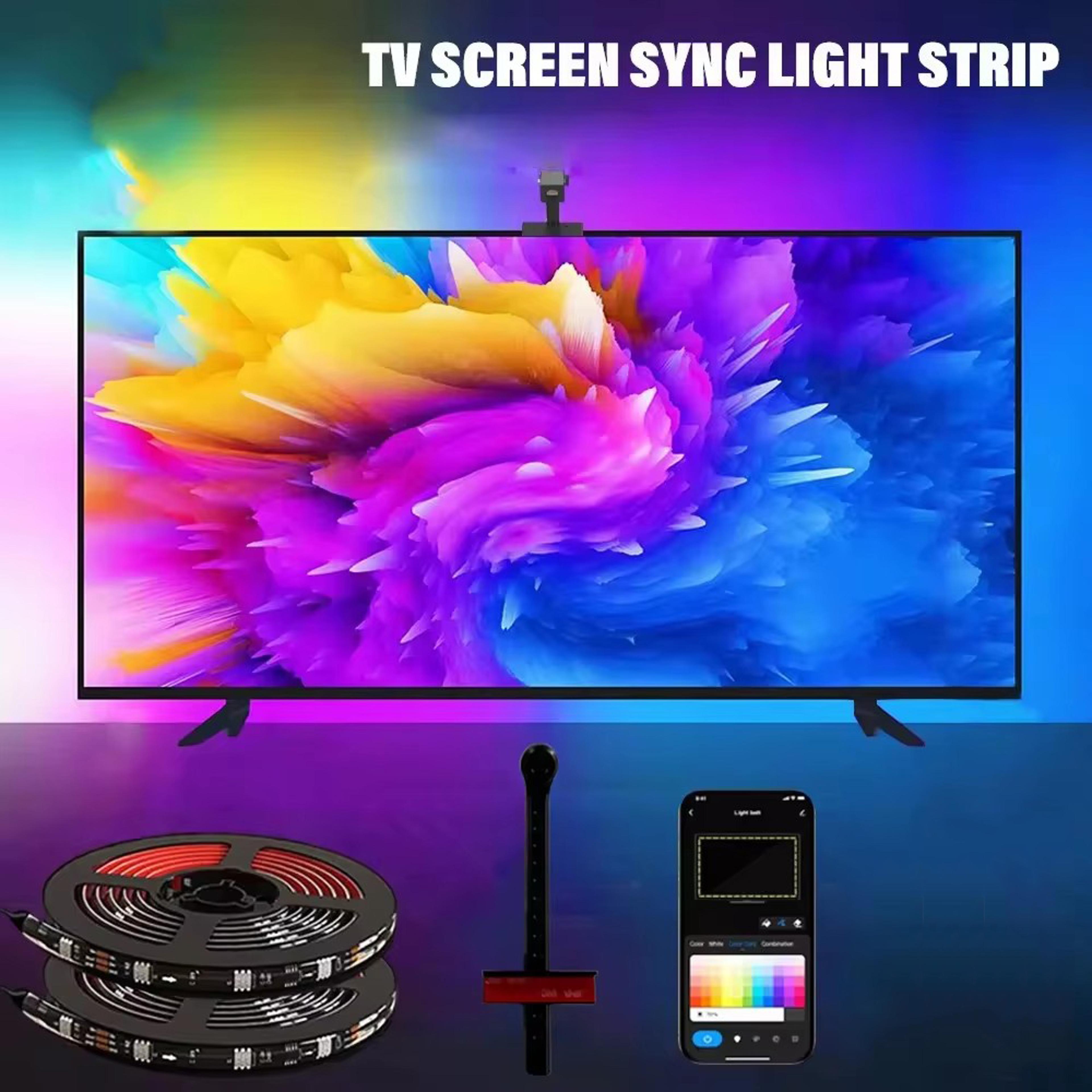rgbic led tv backlight strip with ar color gamut sensor, app, music, & voice sync for 55-85" tvs, dynamic ambient game