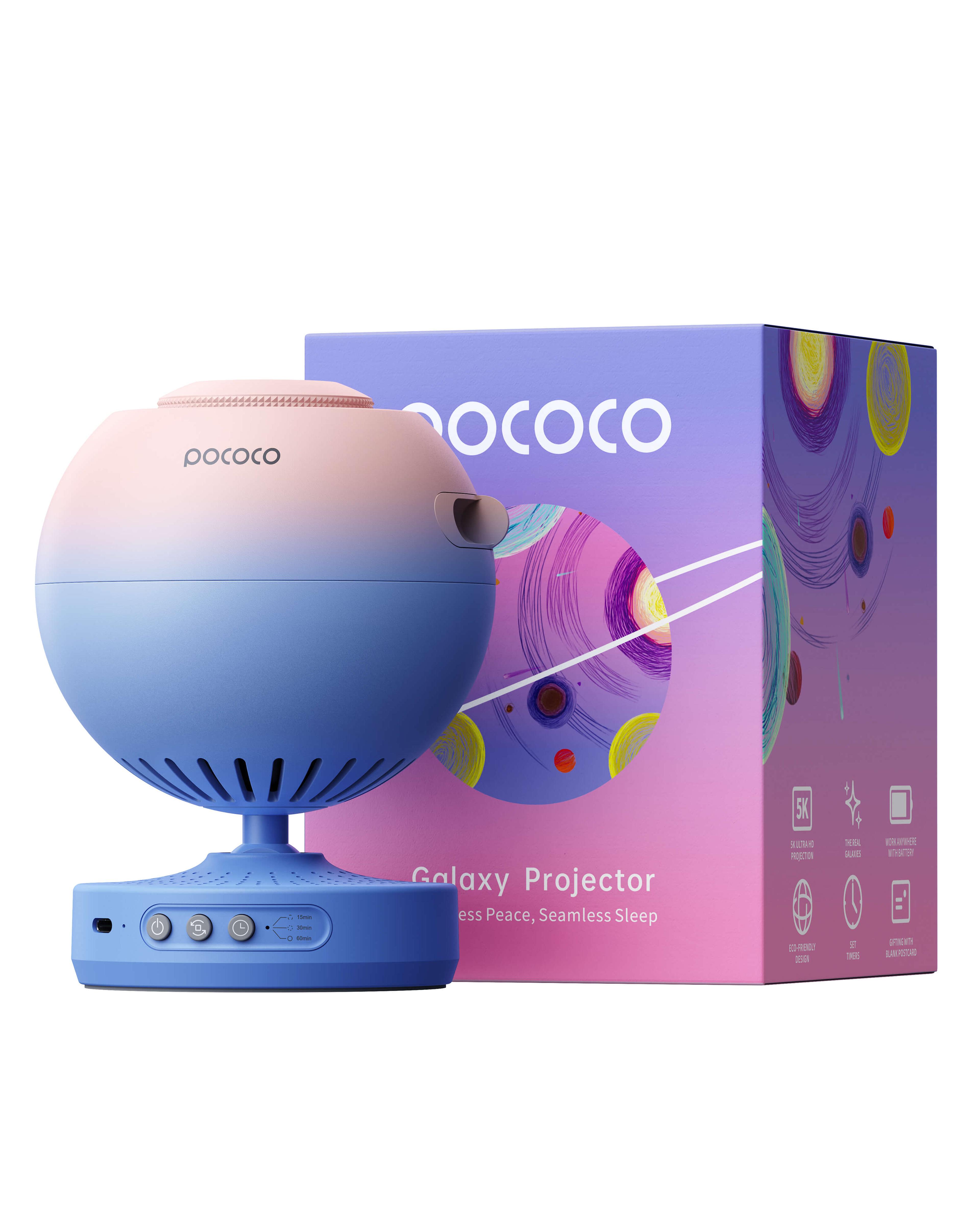 pococo galaxy projector star projector, kids night light with high-definition soft light & built-in stars