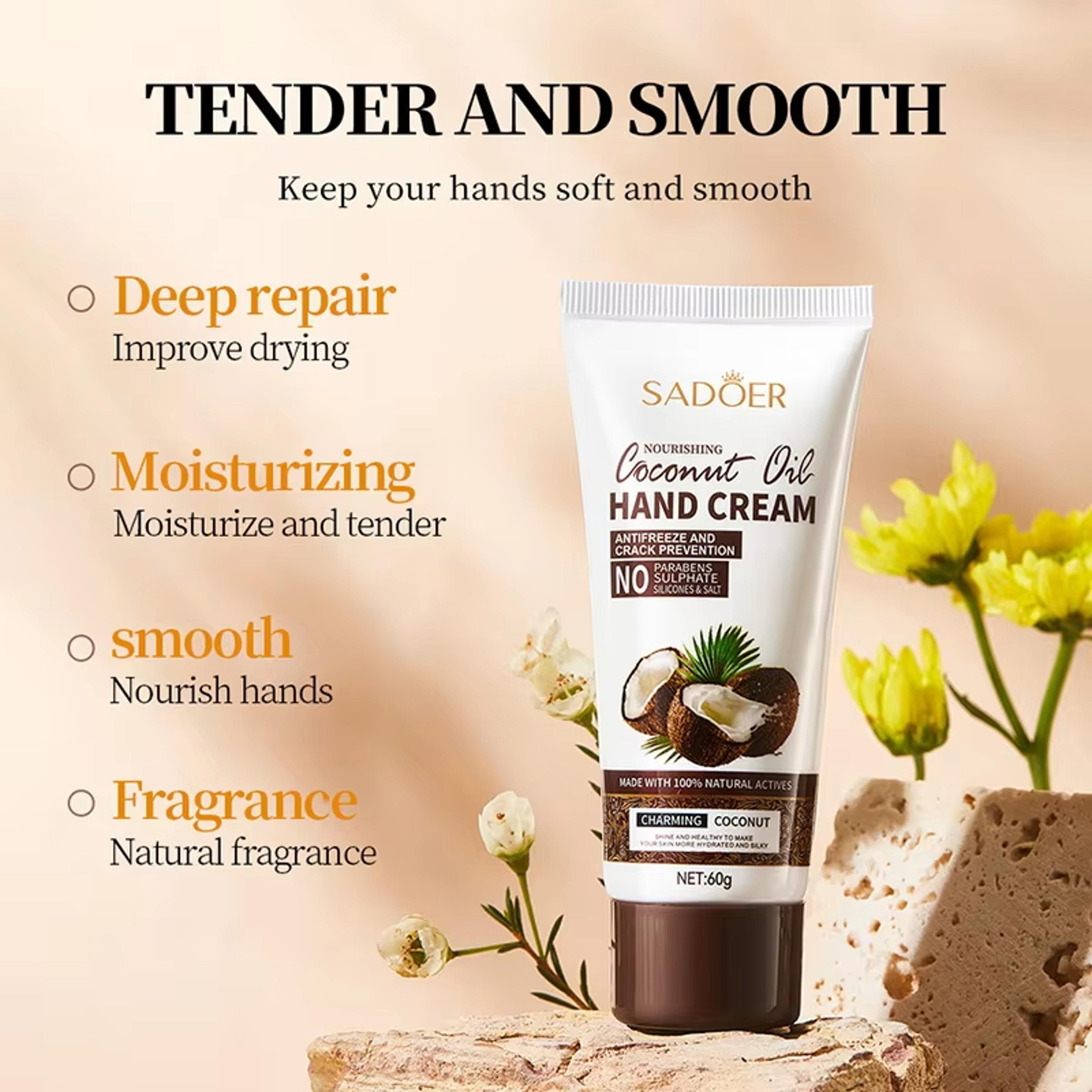 whitening anti wrinkle hand cream, coconut nourishing moisturising cream, chapped hands dead skin removal hydration