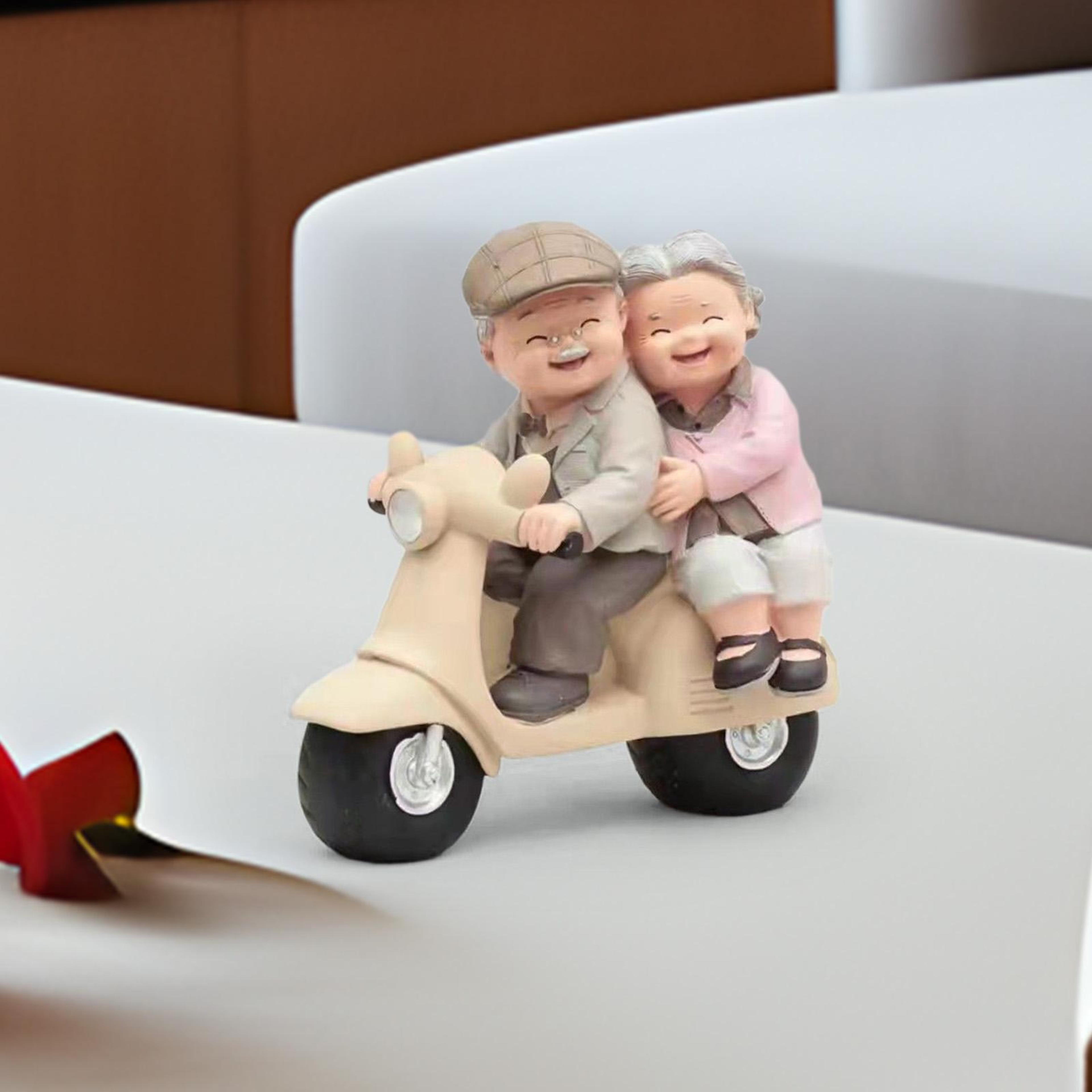 wedding anniversary old couple figurine grandparents gift, him and her together resin statue for desk fireplace decor