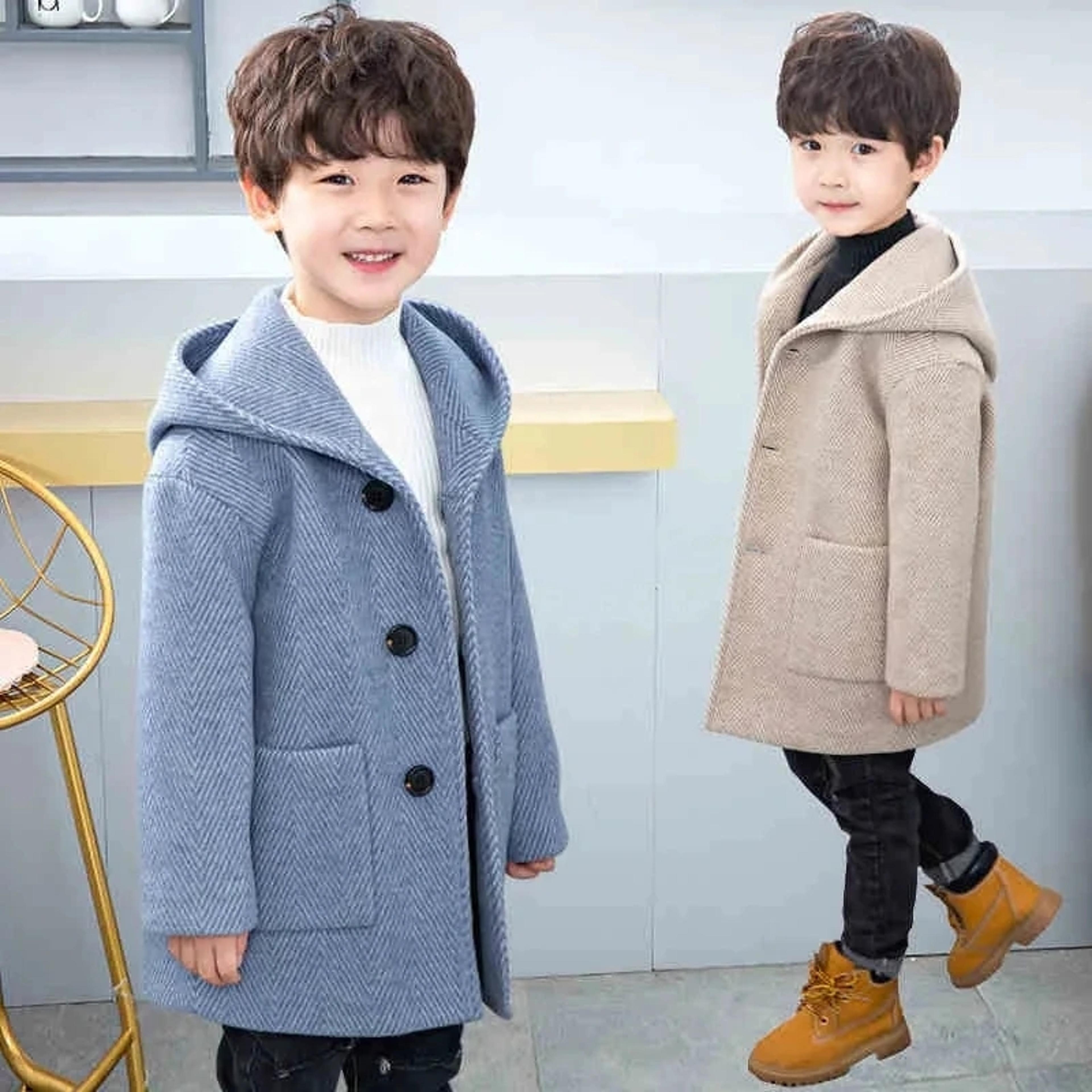 winter woolen jacket for boy, fashion, handsome mid-length coat, keep warm casual children's clothes