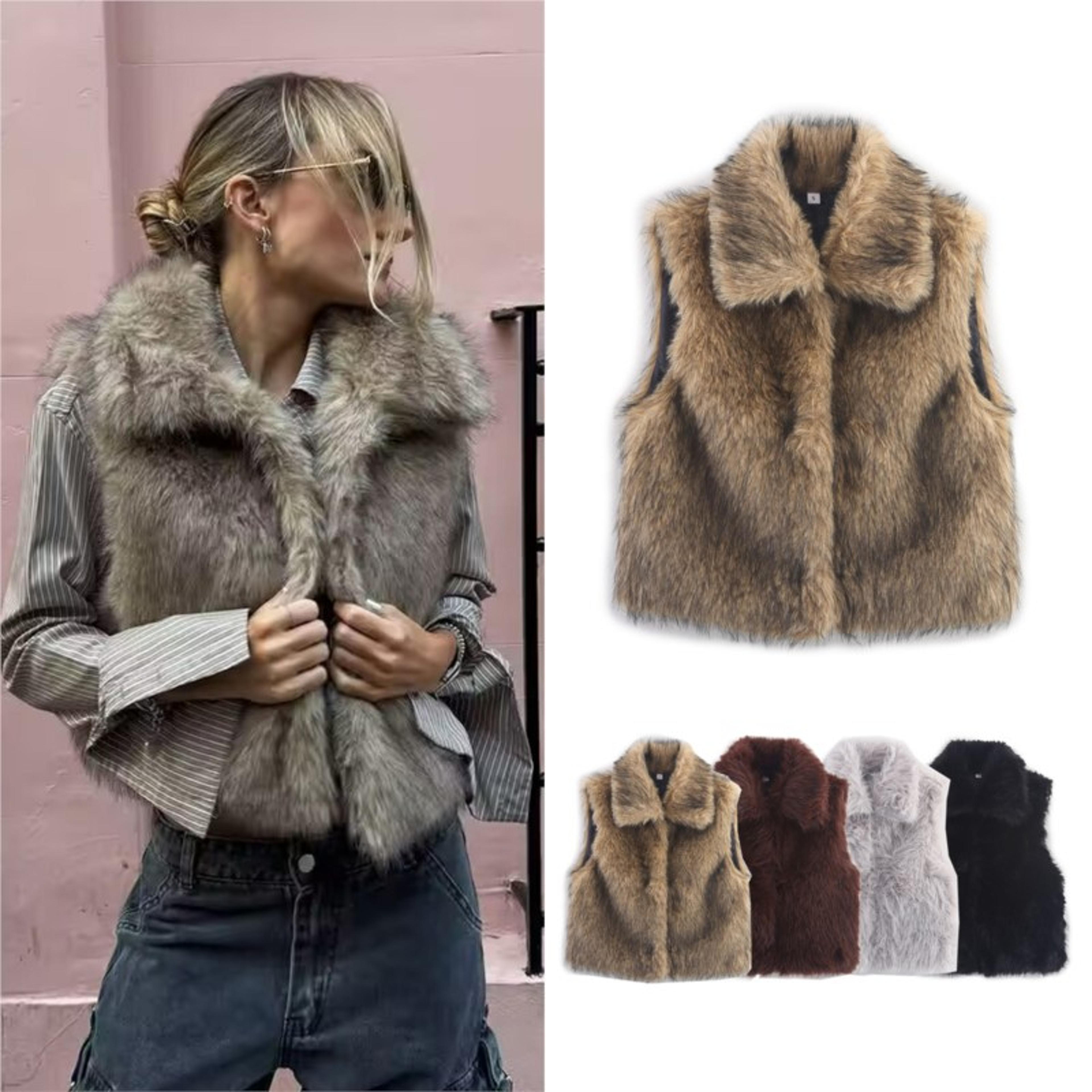 women's faux fur vest, winter street style, casual outerwear top for cold days