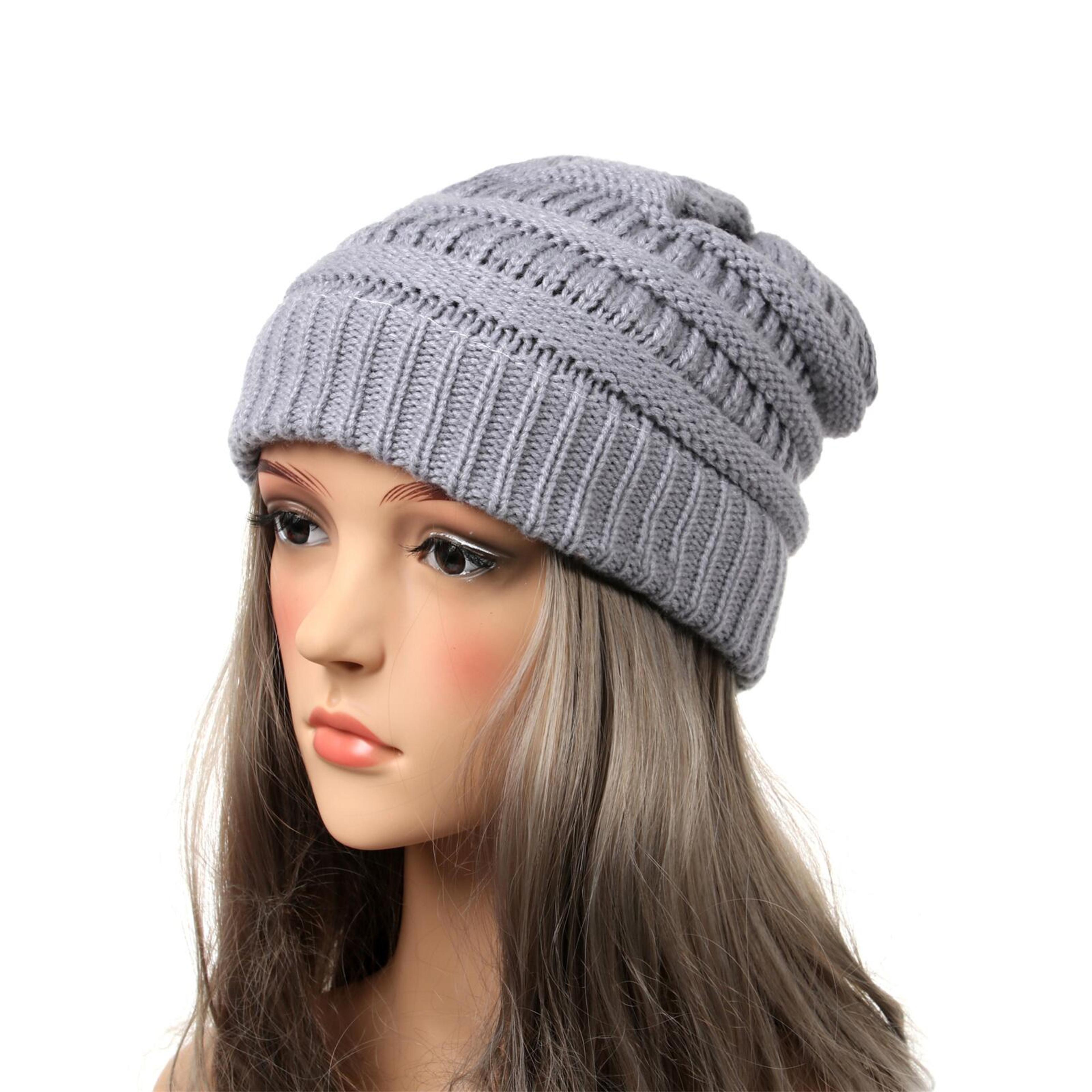 Warm Chunky Knit Beanie Hat For Women Soft Stretch Winter Cap 12