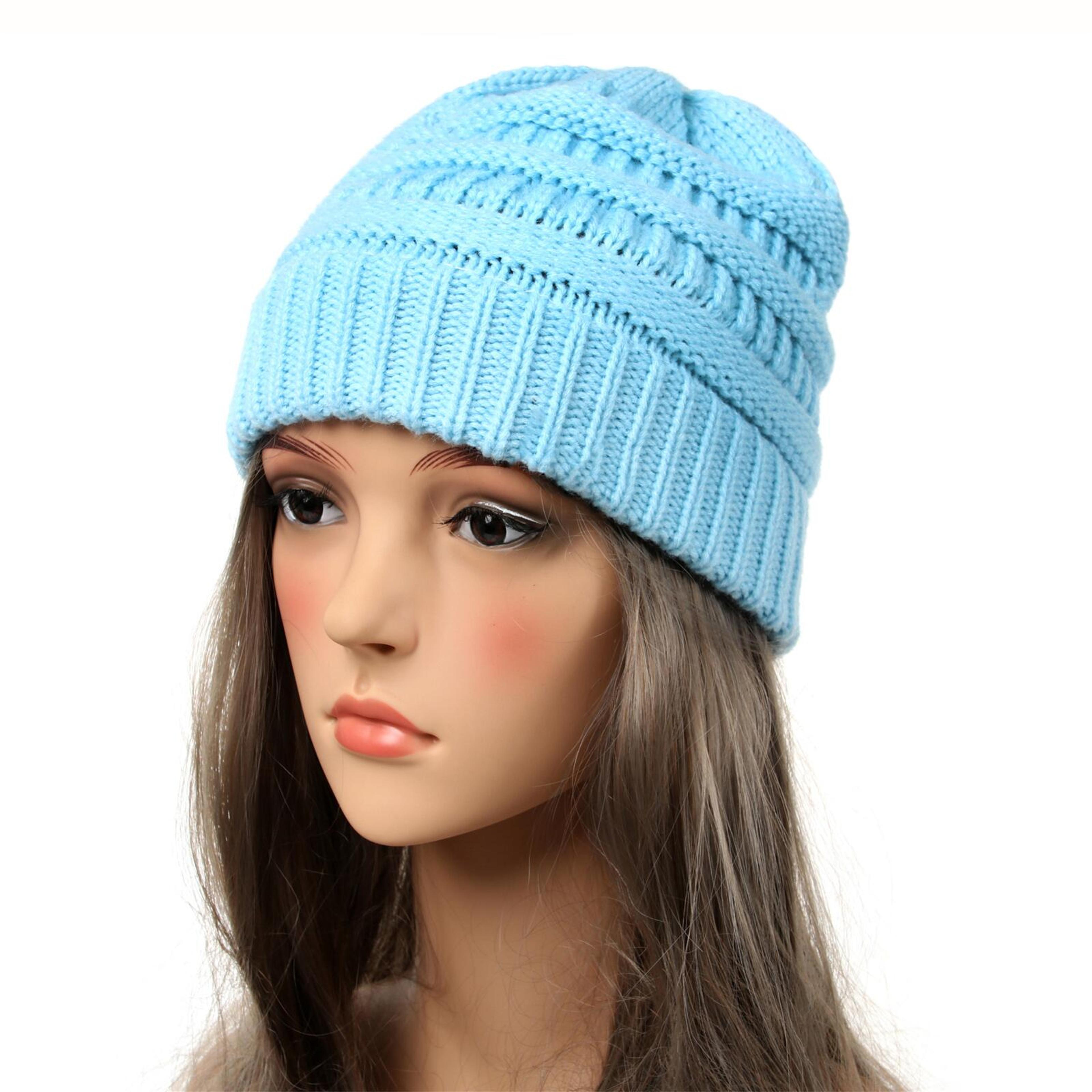 Warm Chunky Knit Beanie Hat For Women Soft Stretch Winter Cap 13