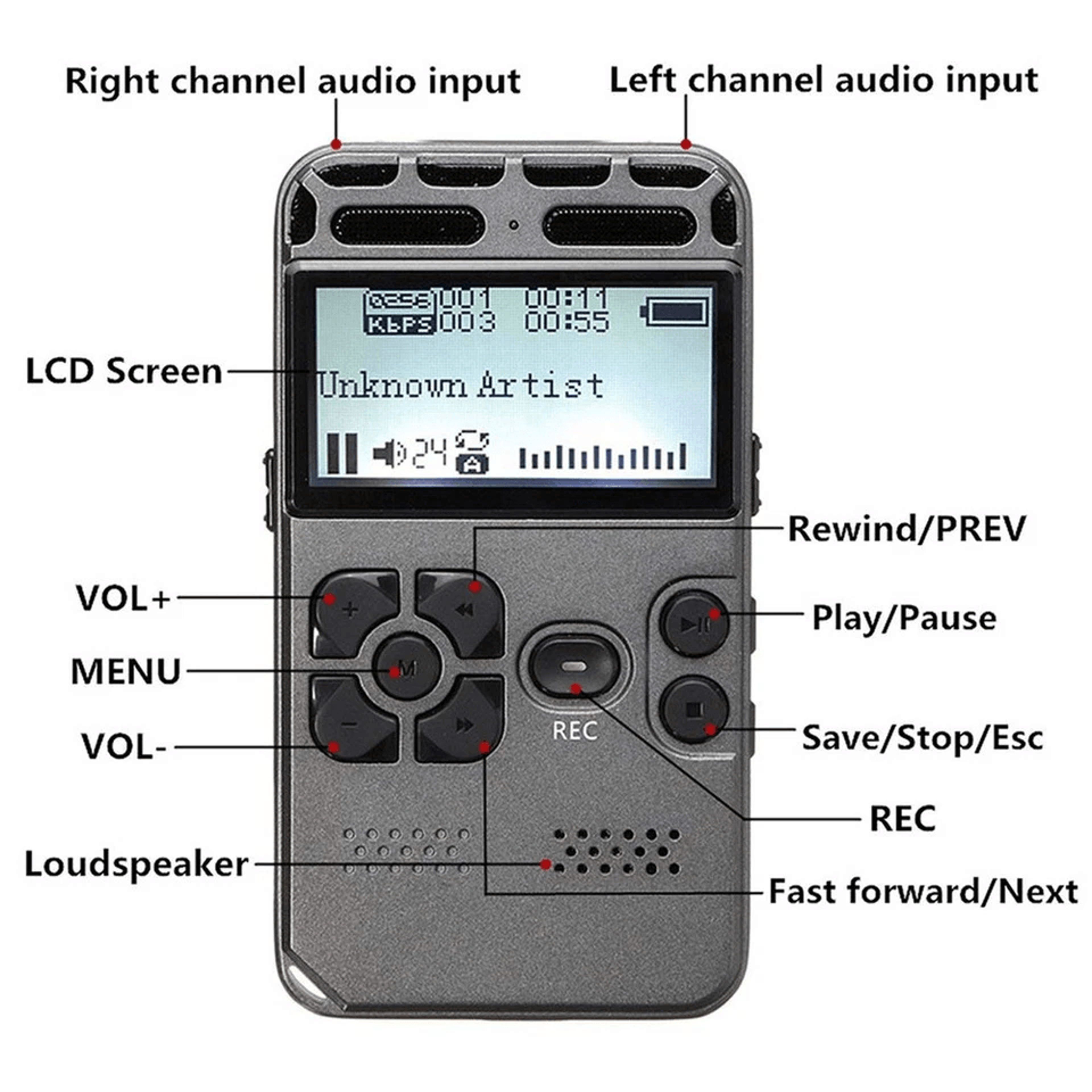 LCD Digital Voice Recorder  MP3 Player With Builtin USB 3