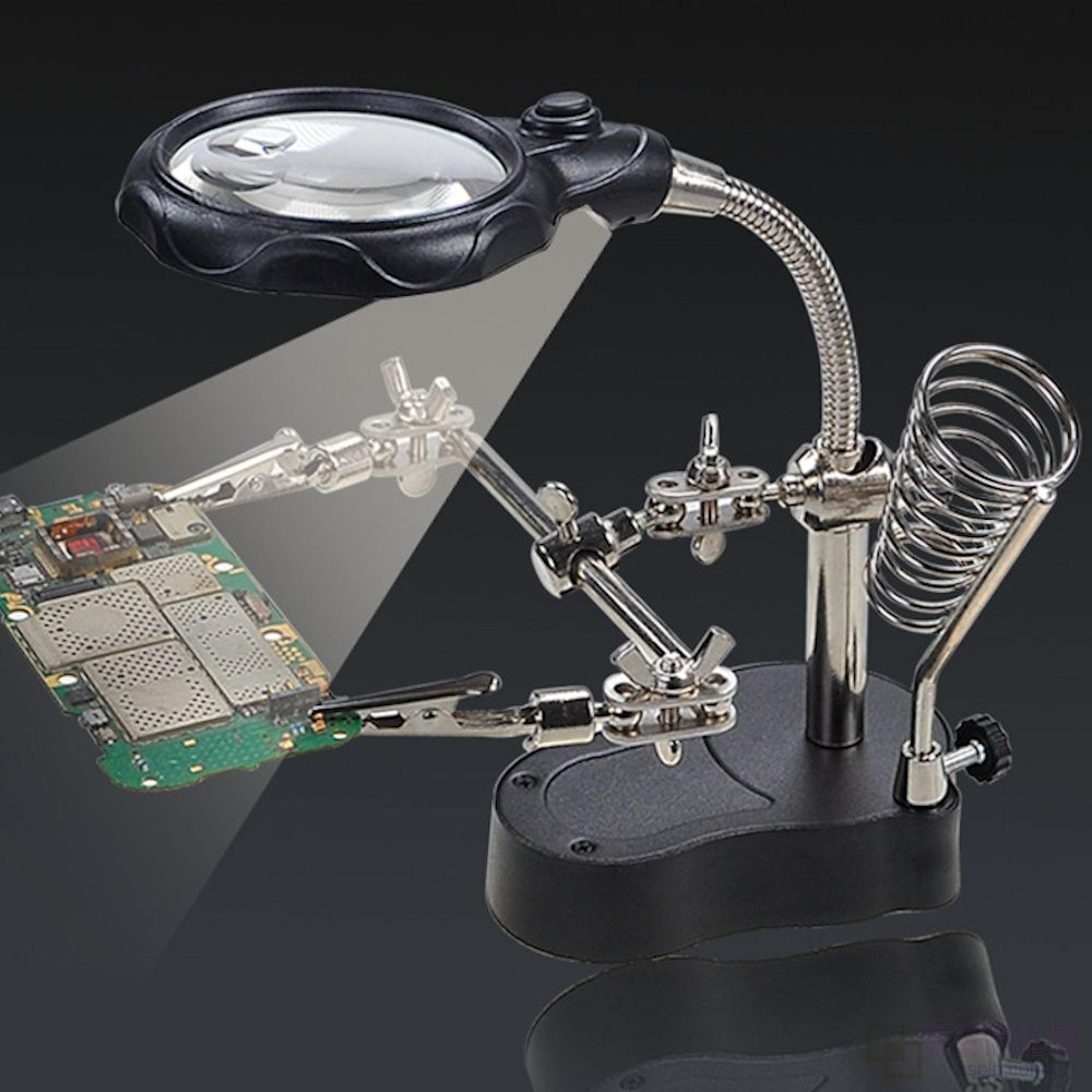 stainless steel magnifier with led light, 360° adjustable auxiliary tool for iron circuit board welding & precision work
