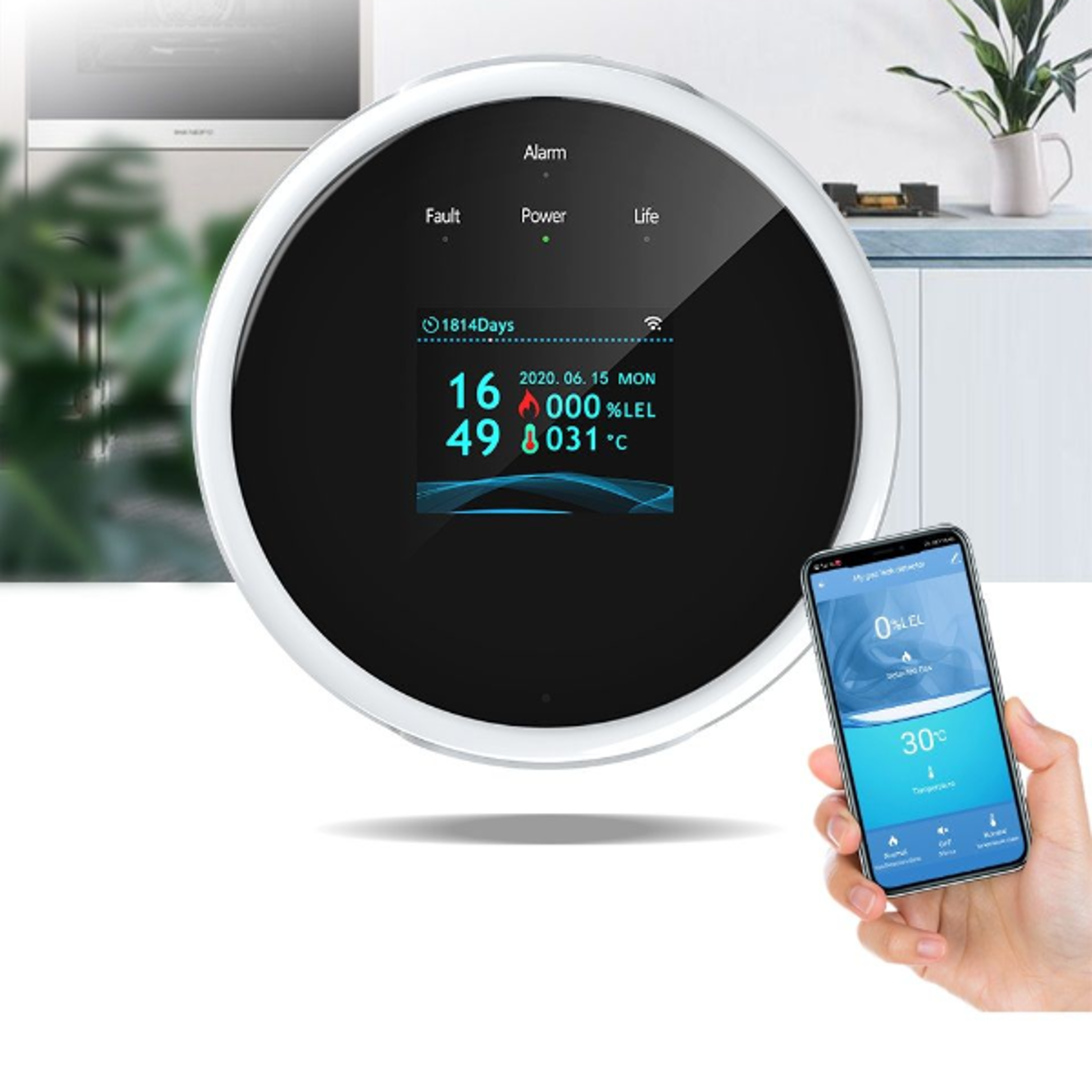 intelligent wifi natural gas sensor, household combustible gas alarm detector for leak detections