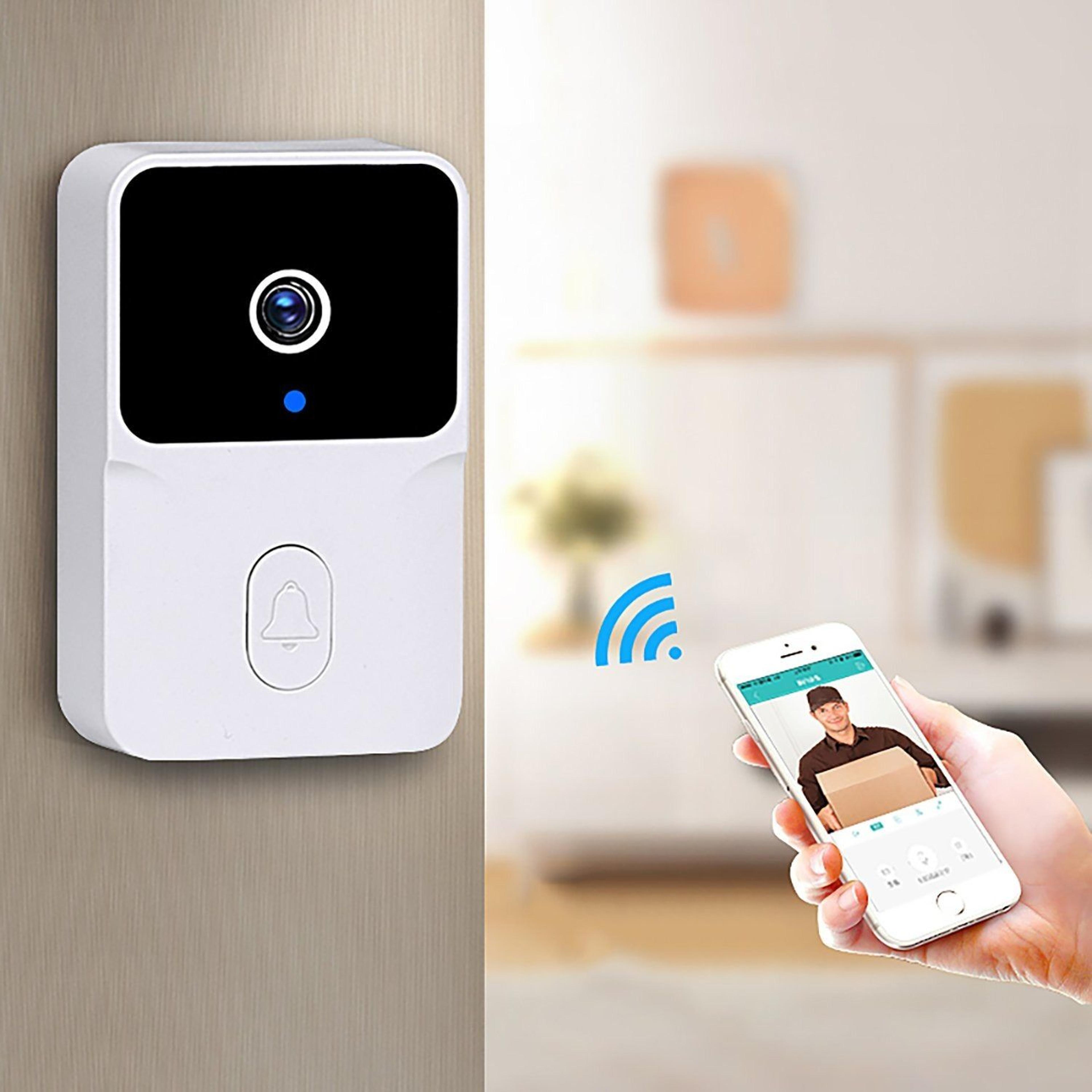 smart wifi video doorbell wireless hd camera with ir night vision & alarm security, home intercom system