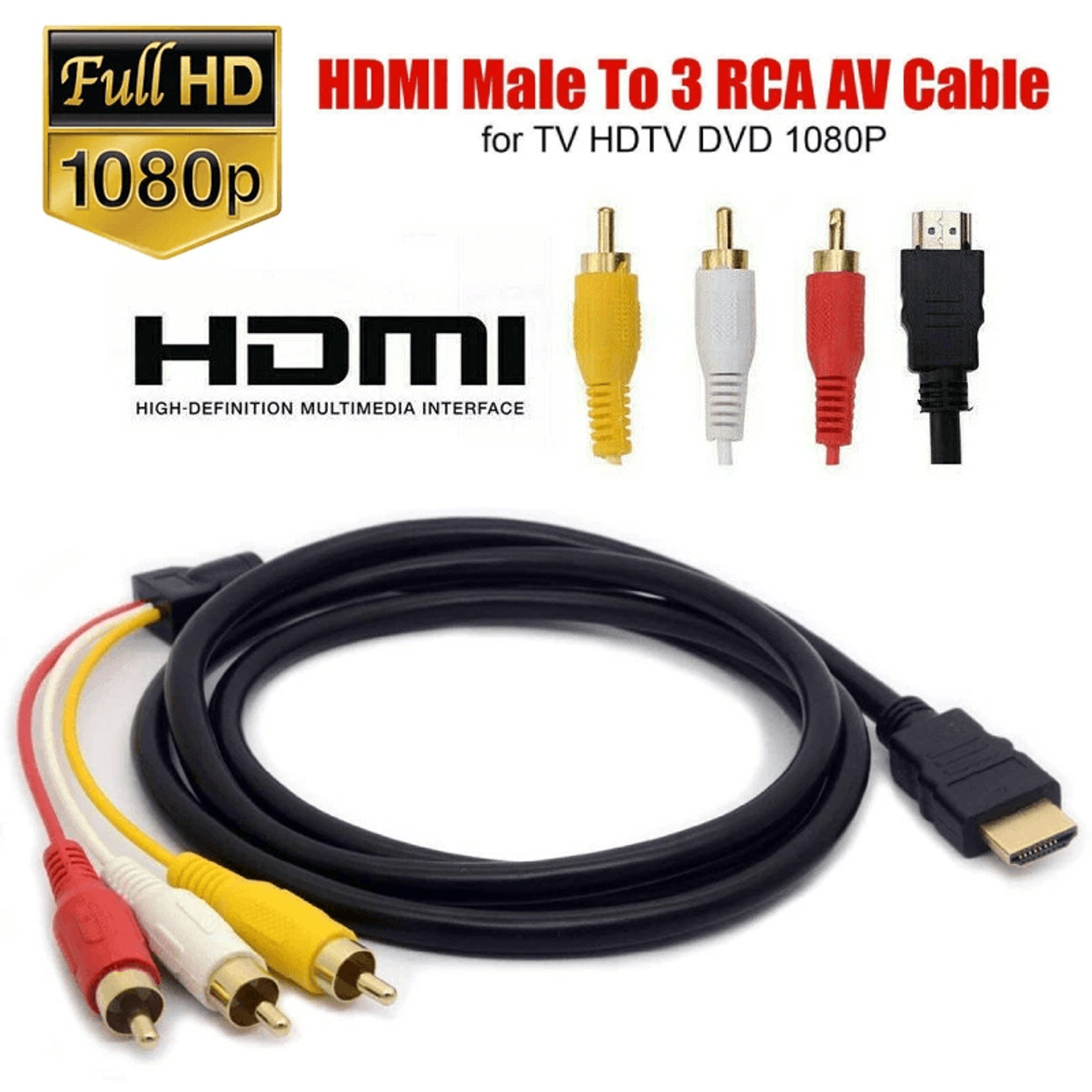 1080p hdmi to rca converter cable for hdtv audio video connection